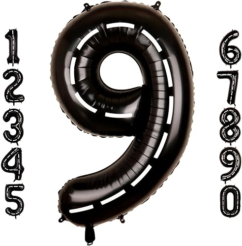 Globo de auto de carreras número 9, globo grande de Mylar Road 9 de 40 pulgadas para niños, decoraciones rápidas de 9 cumpleaños, ruedas de