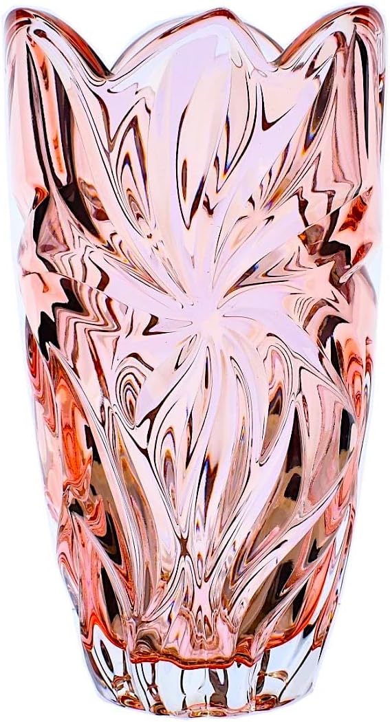 Czech Bohemian Crystal Glass Vase 11 inch -H Pale-Pink 'Flora' Vintage Design Elegant Centerpiece Flower Vase Home Decor Wedding Birthday Housewarming Anniversary, 11 inch inch / 28 cm