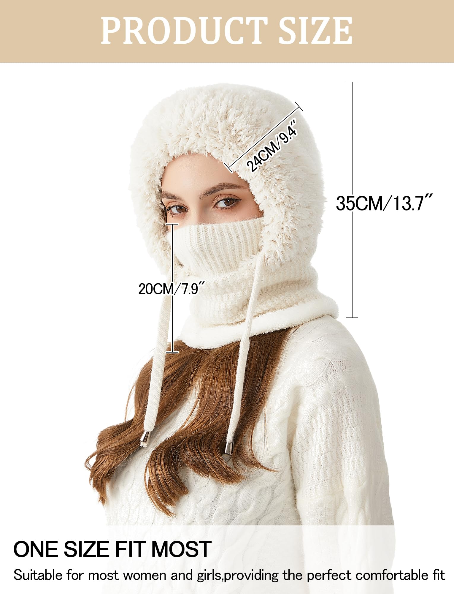 FEOYA Passamontagna termico lavorato a maglia in pile maschera da sci morbido e caldo cappello invernale con copertura per collo e viso antivento scaldacollo 3 in 1 cappello con cappuccio completo per