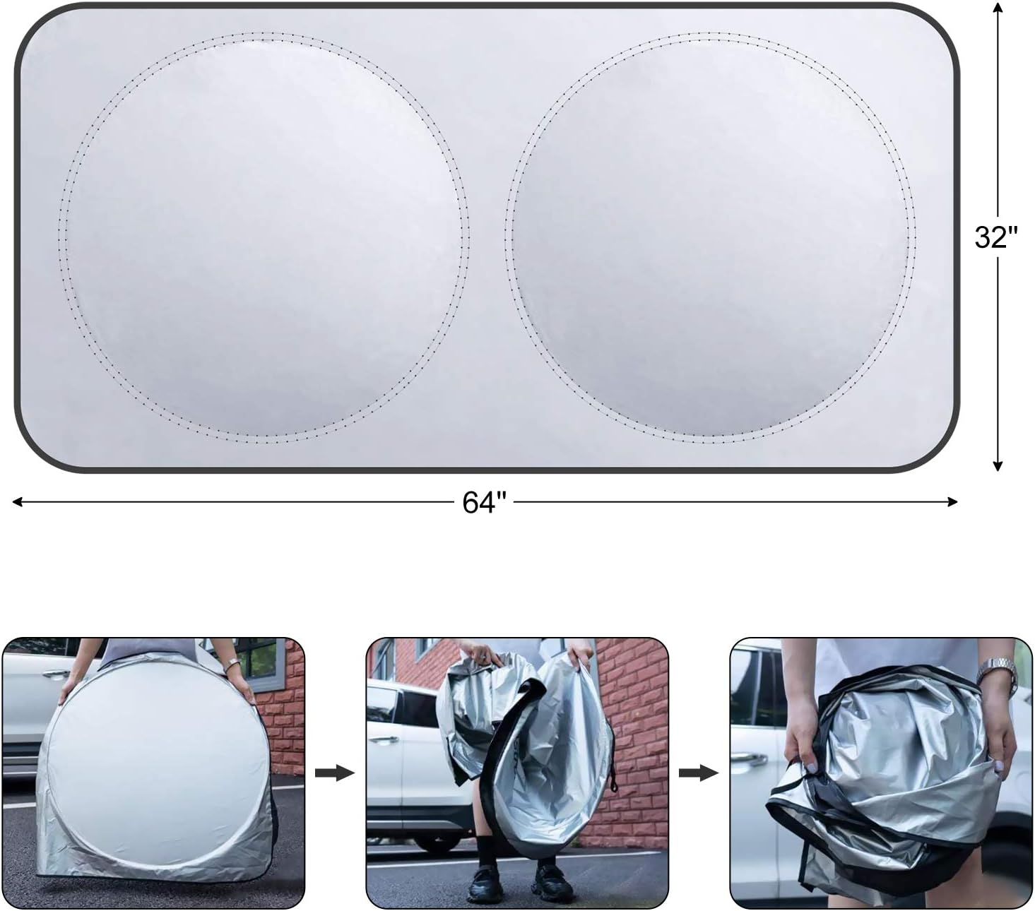 XBRN Car Windshield Sun Shade for Car,2 Piece Foldable Car Front Window Sunshade,Keep Your Vehicle Cool Fits Sedans SUV Truck Windshields-X-Large