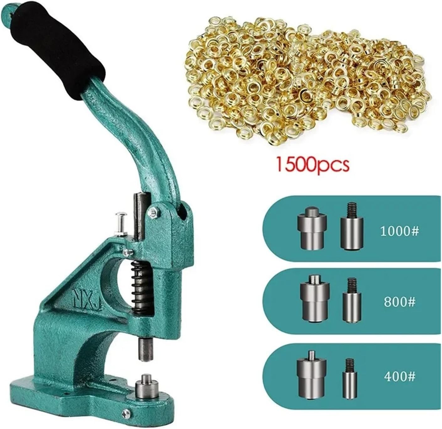 Hand Press Grommet Machine With Eyelets 1500pcs Kit 6/10/12mm Dies Mold Punch Manual Installation Tool For Clothes Sewing Versatile Applications(Silver Grommets)