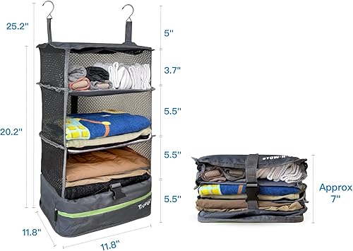 Vista 2 de Grand Fusion Stow-N-Go Organizador de equipaje de viaje Estantes de viaje colgantes portátiles, organizador de armario de mano, cubos de embalaje