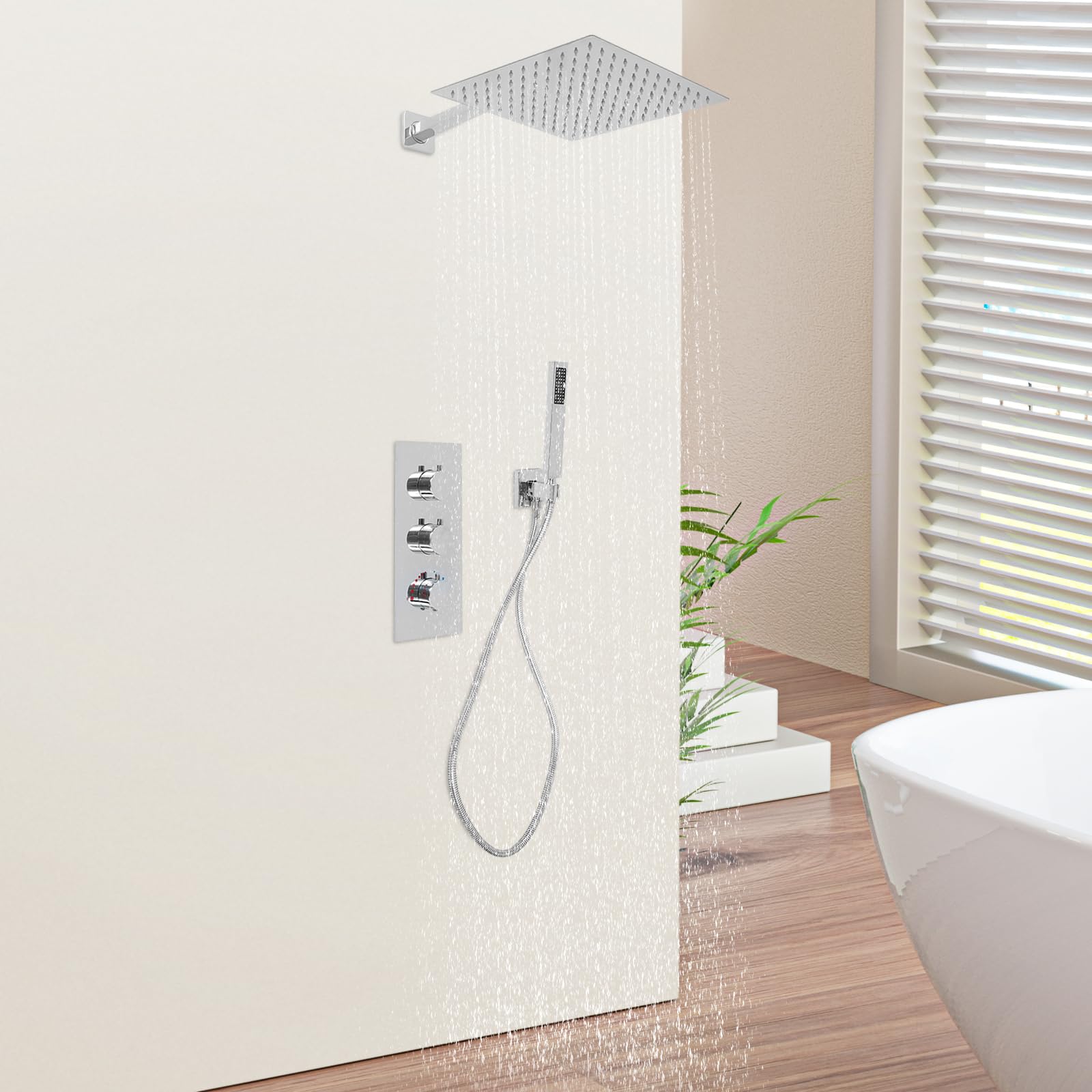 Zestaw podtynkowej baterii prysznicowej, system prysznicowy z deszczownicą 30 x 30 cm, armatura prysznicowa podtynkowa, kompletny zestaw ze słuchawką prysznicową, zestaw prysznicowy do łazienki