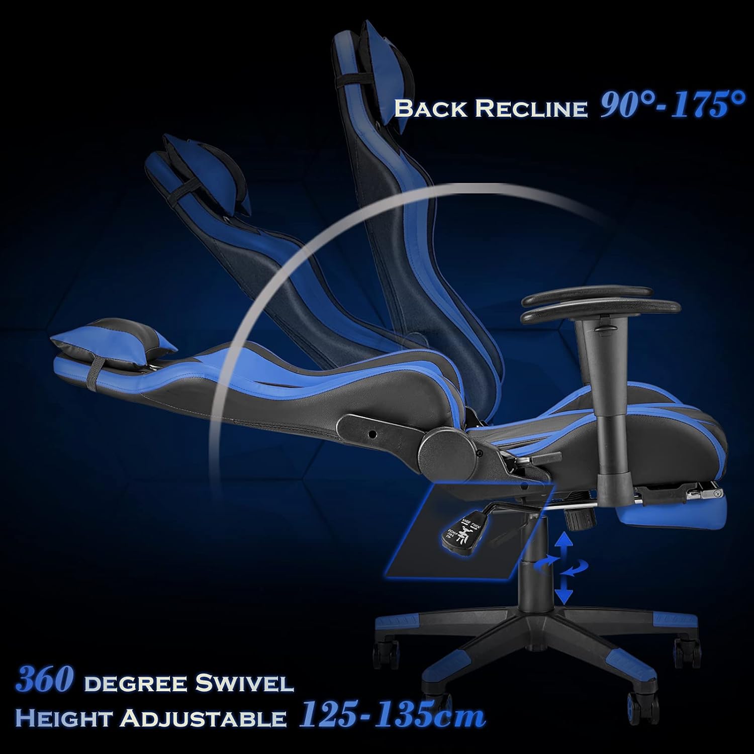 Featured Product Soontrans Ergonomic Gamer Chair,Racing Gaming Chair with Footrest,Reclining Computer Chair,PU Leather Office Chair,Swivel Desk Chair with Adjustable Headrest Lumbar Pillow(Reddish Blue)