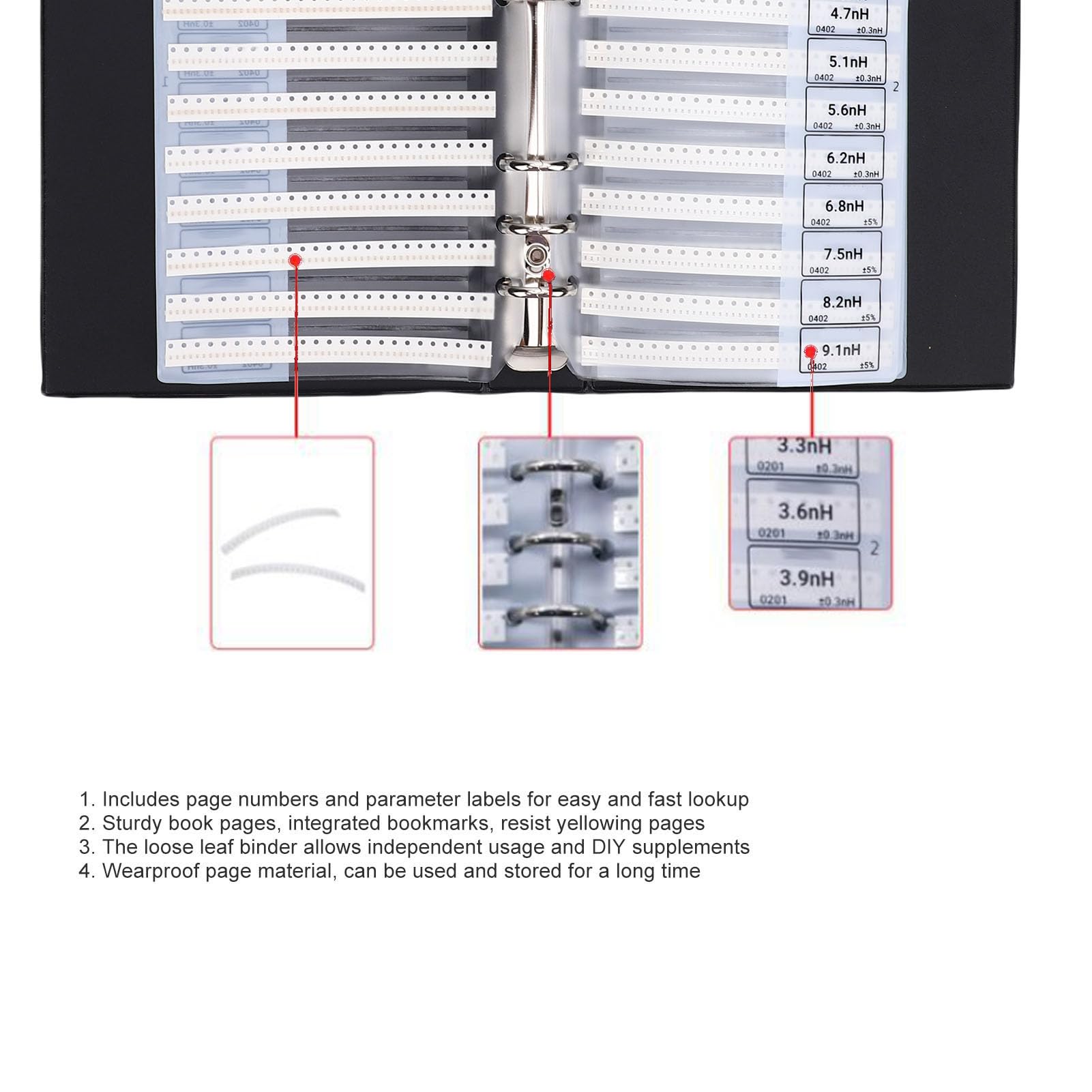 Zunate 0402 Libro Campioni di Induttori SMD, Kit di Assortimento di Induttori in Chip Multistrato con Etichette dei Parametri, per Studenti di Ingegneria, Insegnamento di Riparazione
