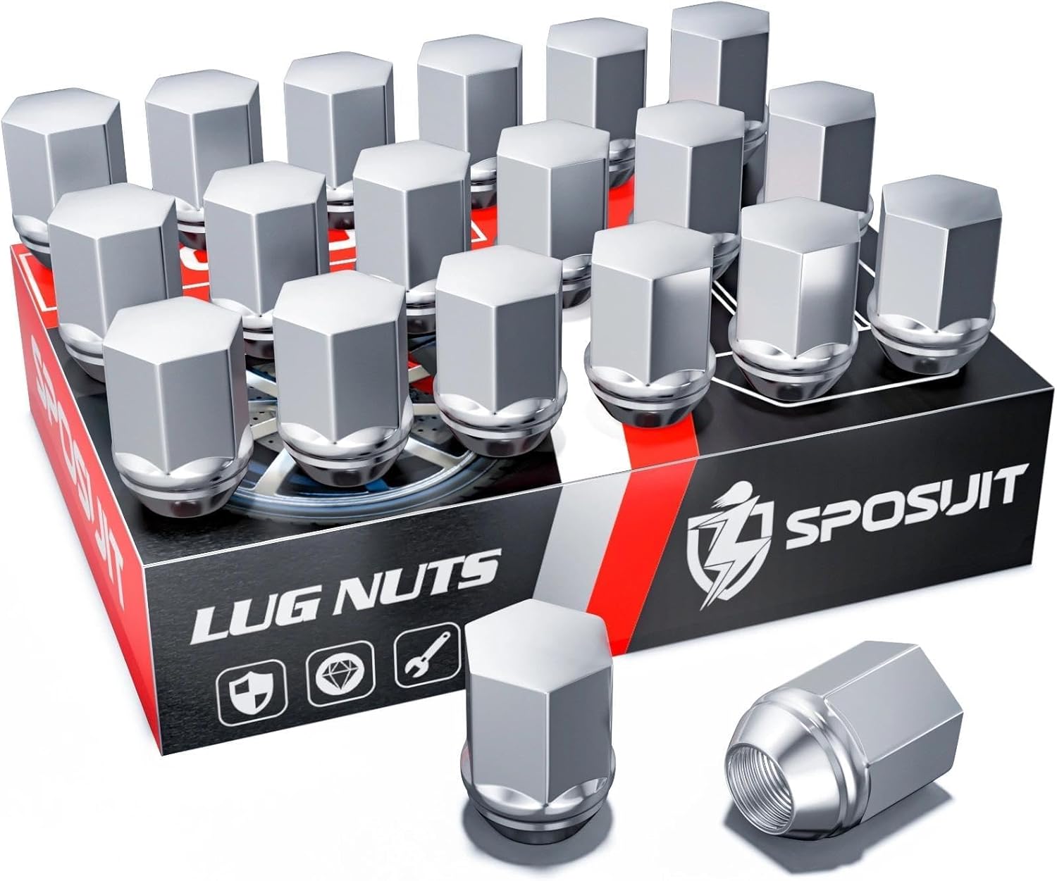 Sposuit M14x1.5 Lug Nuts - Replacement for 2012-2018 RAM 1500, 2019-2024 RAM 1500 Classic - OEM Factory Style Closed End Black Lug Nut(20 Pcs)