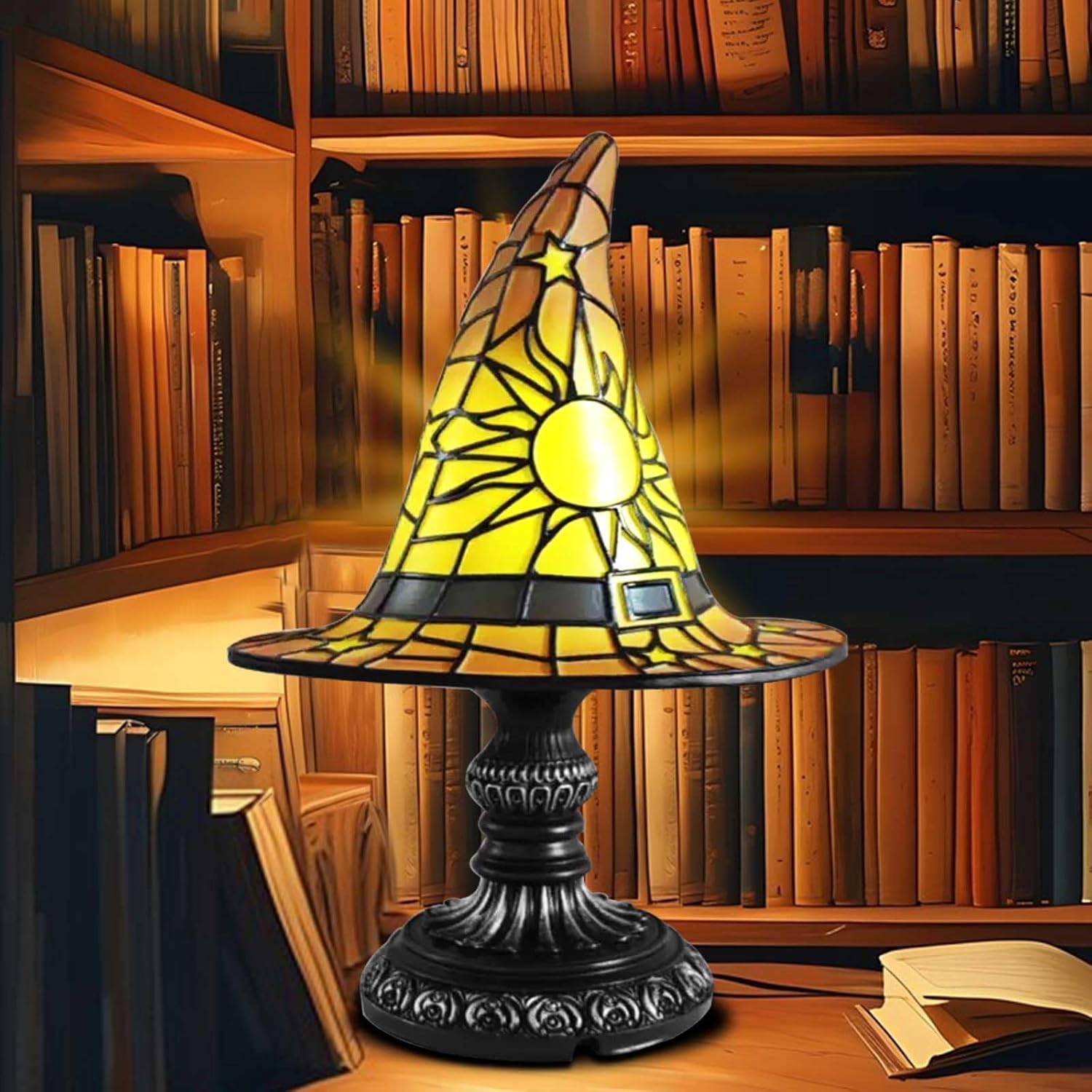 Witch Hat Lamp - Handmade Colorful Gothic Witch Hat Lamp, Used for Decoration, Mysterious Bedroom Atmosphere, and Witchcraft Gifts, Small Statues Shining in The Dark of The Bedroom (Yellow)