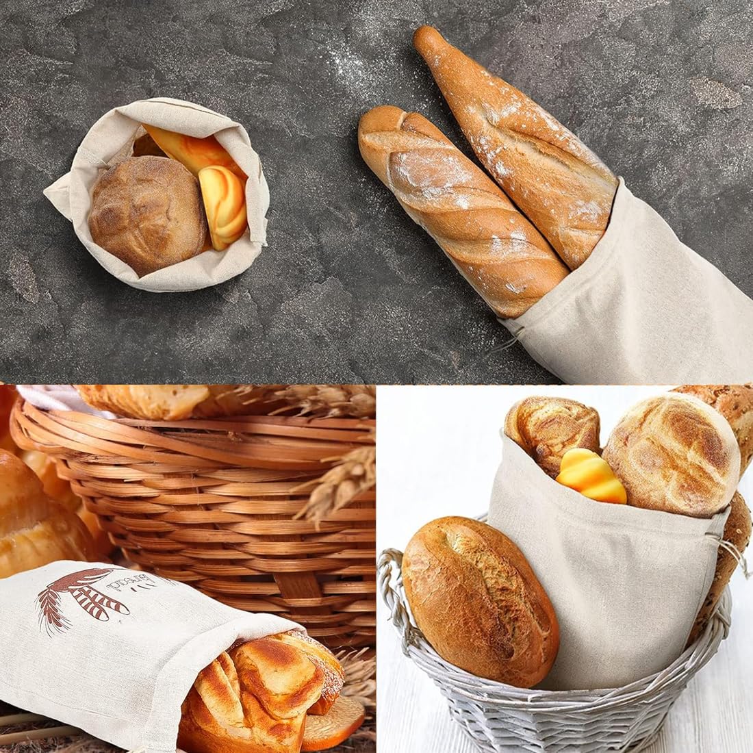 Sacchi Per Pane In Lino 2 Pezzi - 40x30 Cm, Naturali, Riutilizzabili, Per Conservare Pane E Verdure - Foto 7