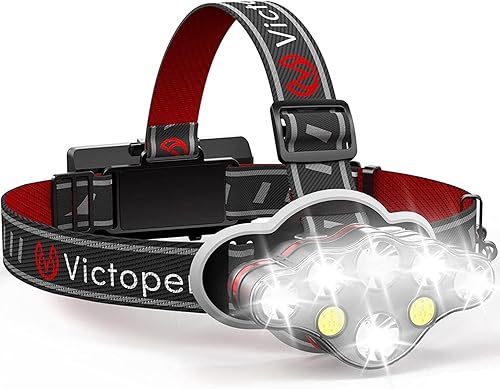 Victoper Faros delanteros recargables, 8 LED de 18000 lúmenes de alto brillo con luz roja, luz frontal USB ligera, linterna de cabeza impermeable de