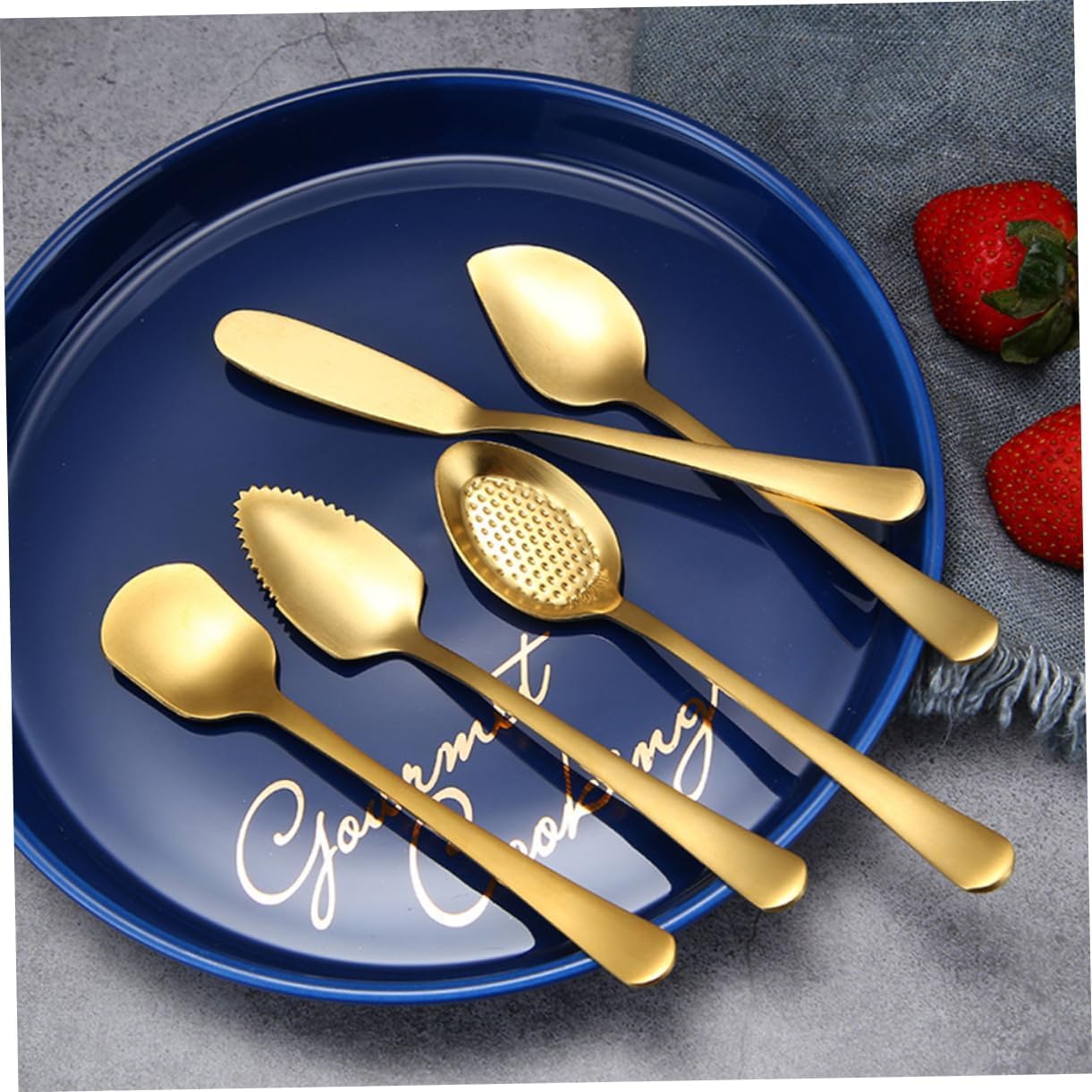 Forchette da Cena 6 Pezzi Coltello Forchetta Cucchiaio Set di Posate in Acciaio Inossidabile Set di Posate da Dessert per La Cucina di Casa Set di Posate Portatili,Gold-5 PCS