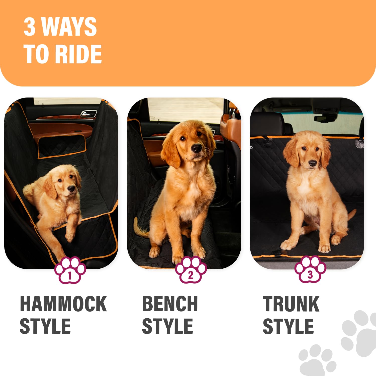 Active Pets Dog Car Seat Cover for Back Seat, Waterproof Pet Hammock Protector, Durable Nonslip Seat Protection SUV Truck, Standard 53"x56", Orange - image 7