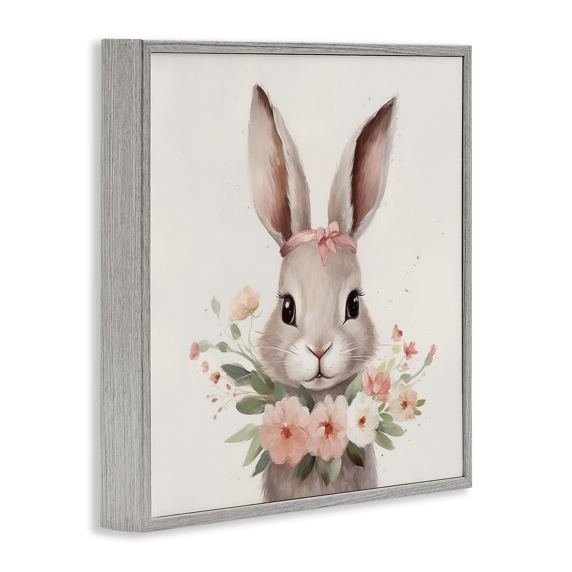 Encantadora corona floral de conejo, 43,2 x 43,2 cm con marco Giclée