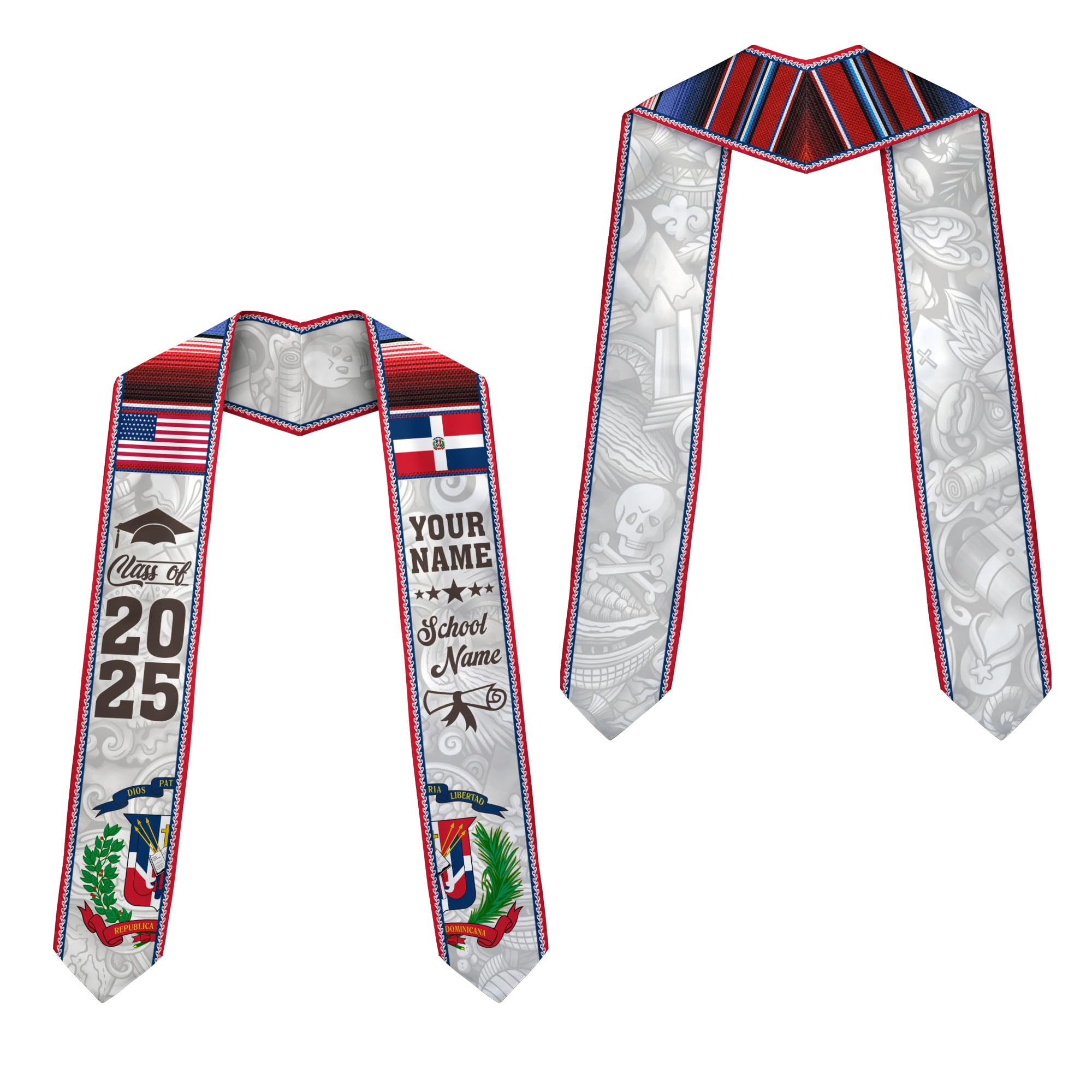 MonkeyVan Custom Dominican Sash Graduation, Dominicans Flag Graduation Sash 2025, Dominican Republic Graduation Stole Style 18