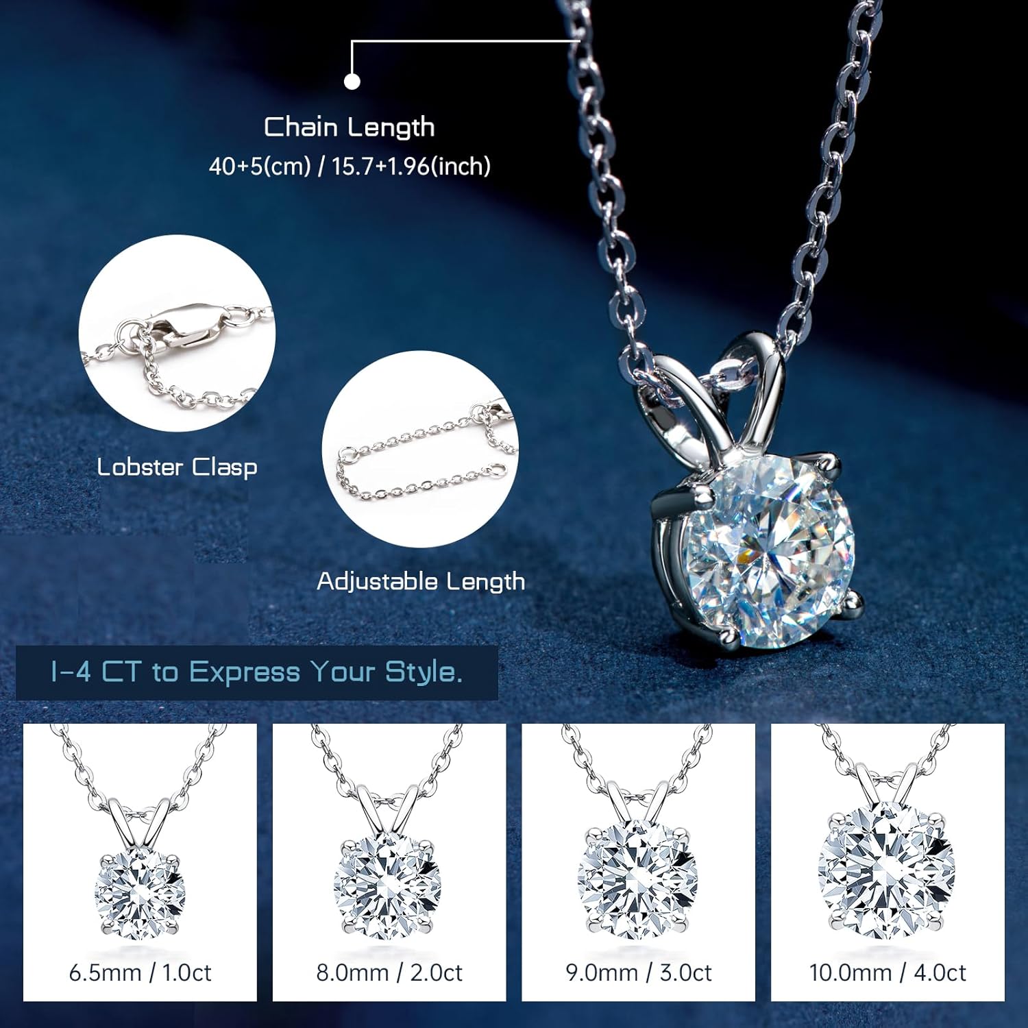 AINUOSHI Moissanite Necklace for Women, 1CT, 2CT, 3CT, 4CT Solitaire Moissanite Pendant Necklace, D-E Color with GRA Certificate, 925 Sterling Silver with 18K Gold Plating, Mother Mom Wife Girlfriend Gifts with Jewelry Box Packed - Image 3