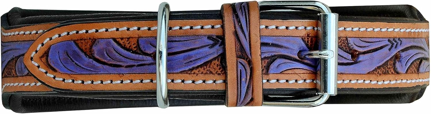 Affilare Leather Dog Collar Western Style Heavy Duty Hand Tooled Adjustable Padded Soft for Puppies and Big Dogs 10AB127-L