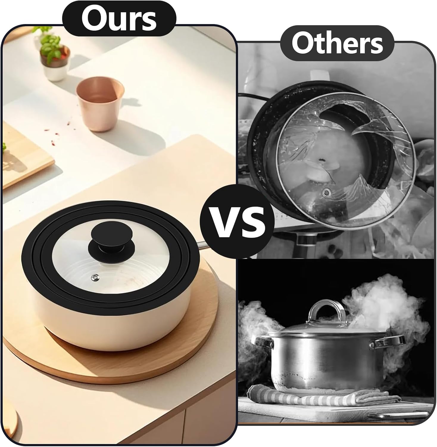 Universal Silicone Glass Lid for All Pots Microwave Safe Pot Cover Non-Slip Silicone Lid Easy Clean Pot Cover (13", 14", 15")
