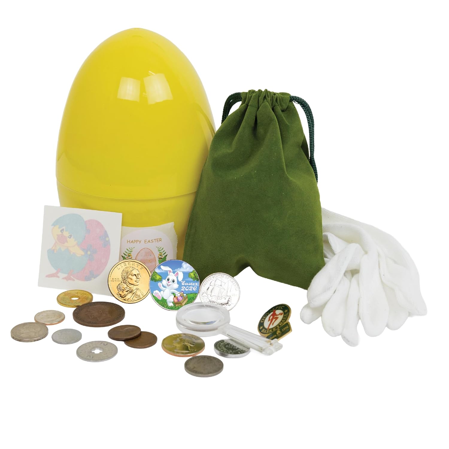 Littleton Coin Company Jumbo Colored Easter Egg with 15 Coin Grab Bag – Collectible Set with U.S. & World Coins, Fun Easter Gift for Kids & Coin Collectors