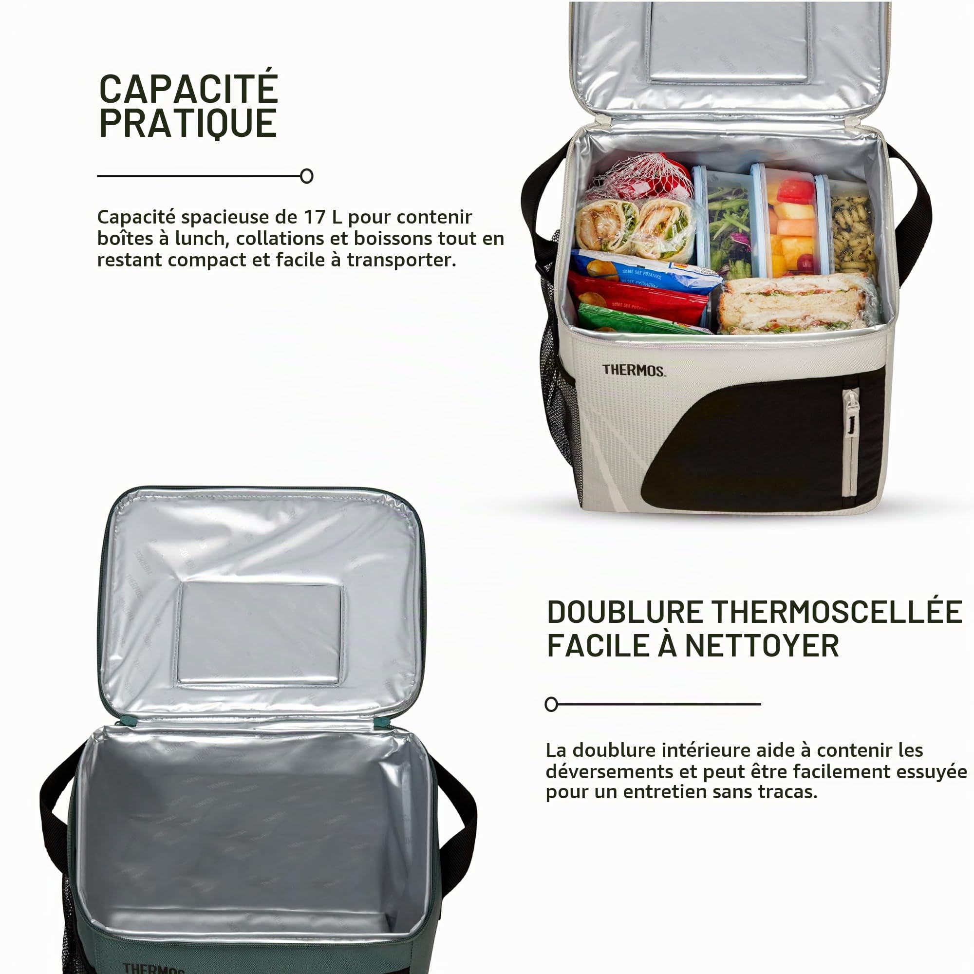 Thermos Radiance Sac Isotherme Familial 17 L Rock Cap Vert – Grand Sac de Pique-Nique et glacière, Doublure de qualité Alimentaire, Isolation Isotec Garde Les Aliments froids 5 Heures, bandoulière et