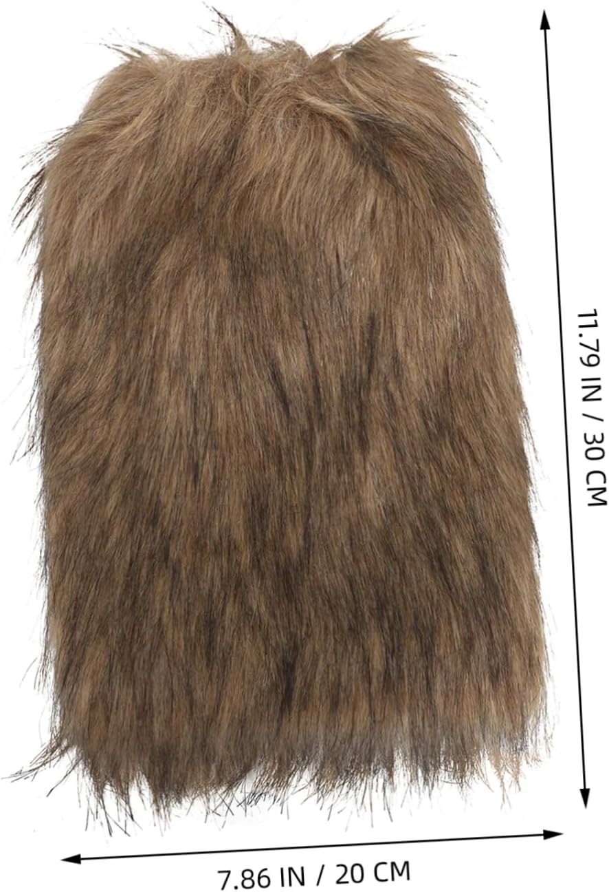 Unisex Viking Costume Faux Fur Leg Warmers Furry Boot Wraps for Men and Women Brown