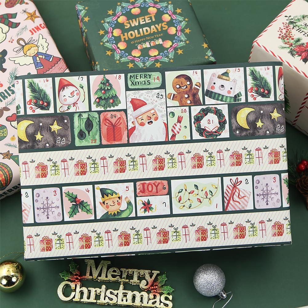 Lot De 6 Feuilles De Papier Cadeau De Noël Rose - Père Noël, Bonshommes De Neige, Bonhommes