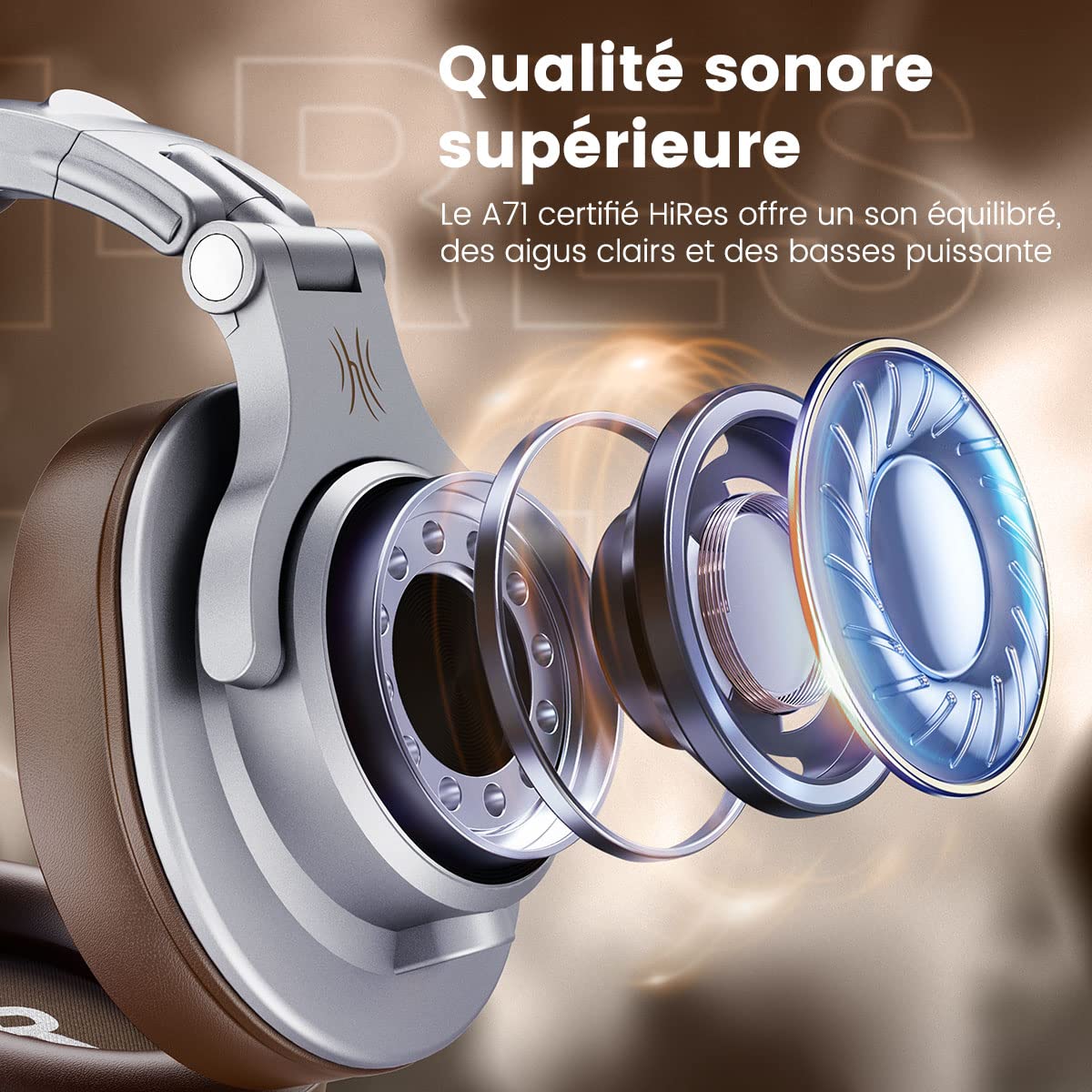 OneOdio Fusion A71 Cuffie Audio Studio e DJ - Cablate, Monitoraggio Compatibile con Smartphone, PC, Sintetizzatore, Chitarra, Pianoforte, Tablet (Argento)