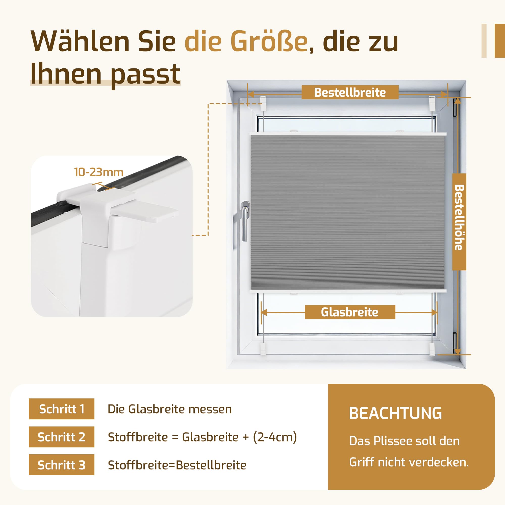 Grandekor Wabenplissee ohne Bohren Verdunkelung - 100% Lichtundurchlässig Thermo Plissee Klemmfix mit Alufolie, Geräuscharm & Stabil für Fenster & Tür, Sichtschutz Faltrollo Weiß-Dunkelgrau 85 x 220cm