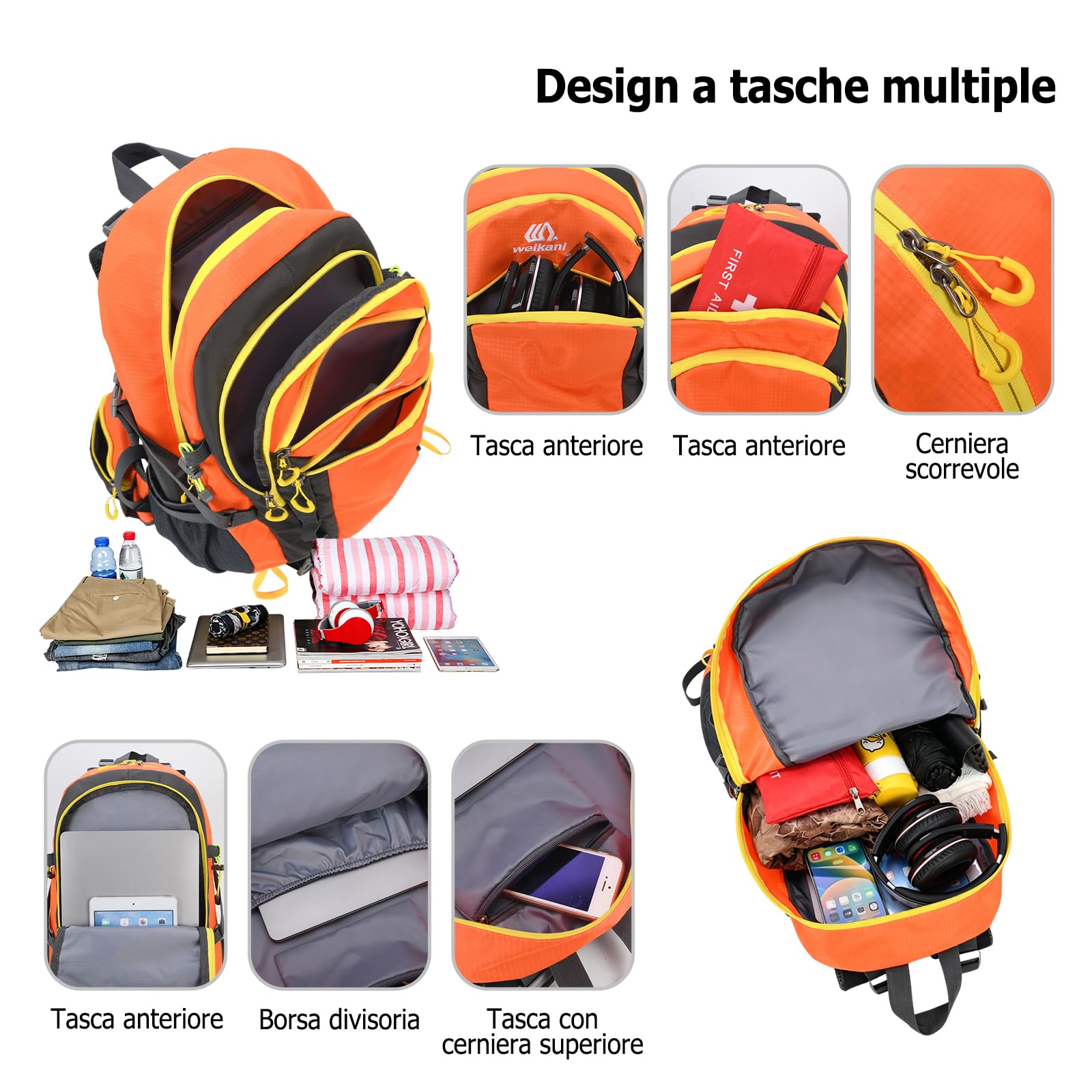 Zaino Trekking 40L Zaino Impermeabile Outdoor con Cinghie di Fissaggio Esterne Ampio Zaini Viaggio per Escursioni Campeggio Gite del Fine Settimana Blu Scuro