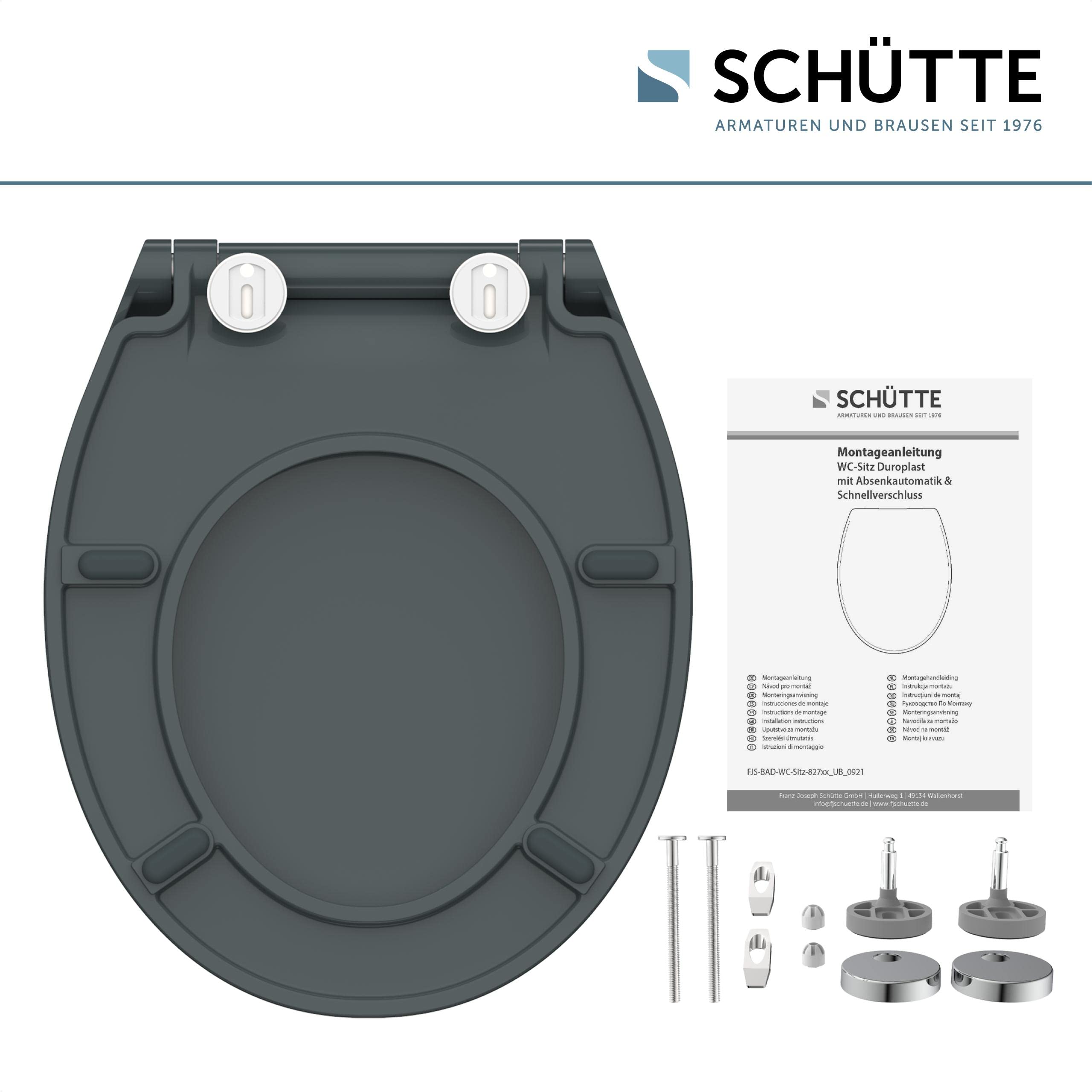 Schütte 82704 Sedile WC Slim con abbassamento Automatico, con Chiusura Rapida, Sottile, Colore: Grigio, Antracite