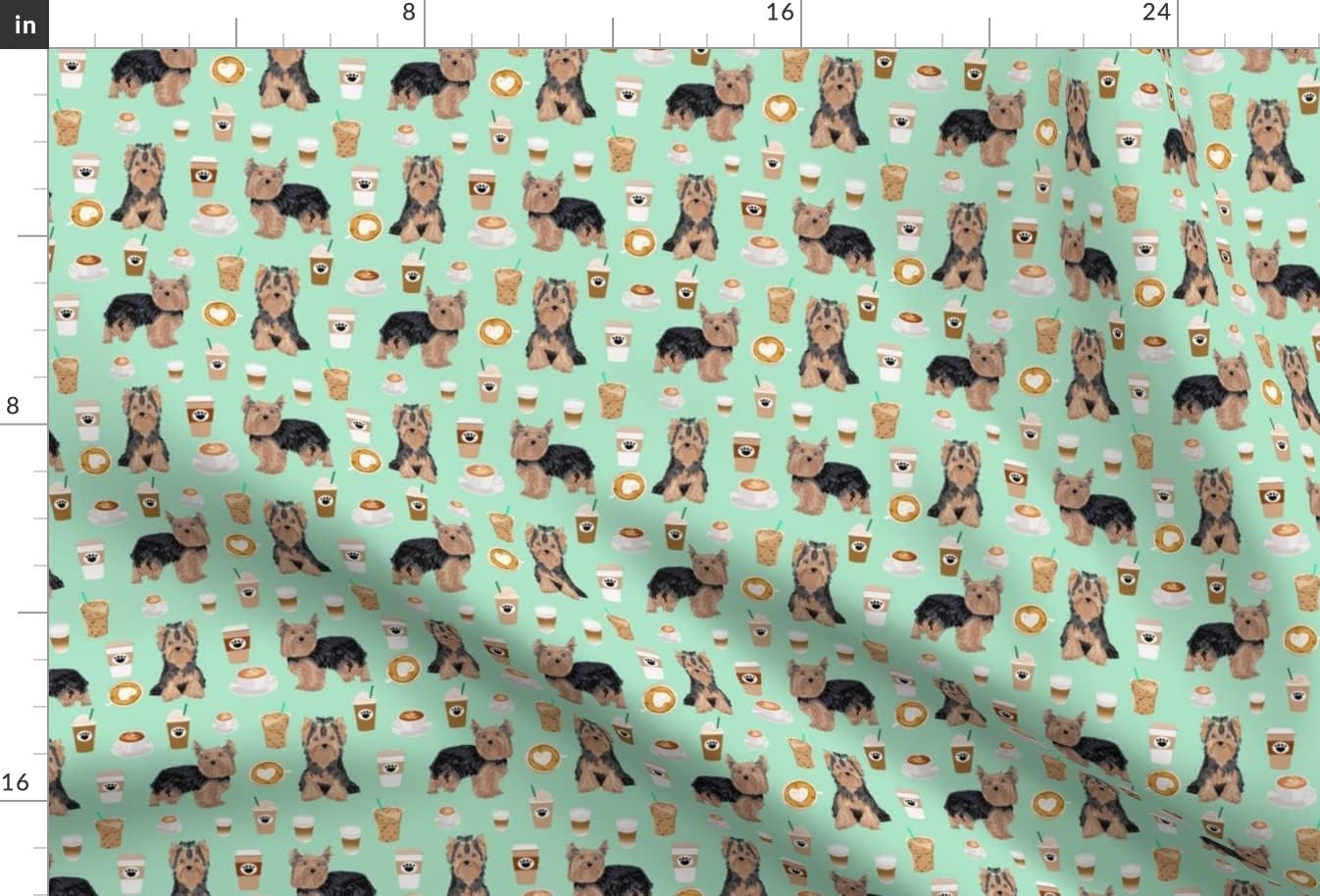 Spoonflower Fabric - Yorkie Coffee Yorkshire Terrier Cute Dogs Dog Puppy Pet Portrait Printed on Chiffon Fabric by The Yard - Sewing Fashion Apparel Dresses Home Decor