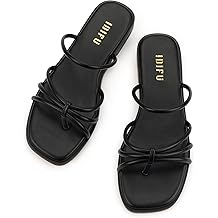 Womens Strappy Flat Sandals Square Open Toe Flip Flops Slide Sandals Slip On Slingback Dress Sandals Summer Casual Work Wedding Ladies Sandals Comfortable Dressy Trendy Formal Sandals