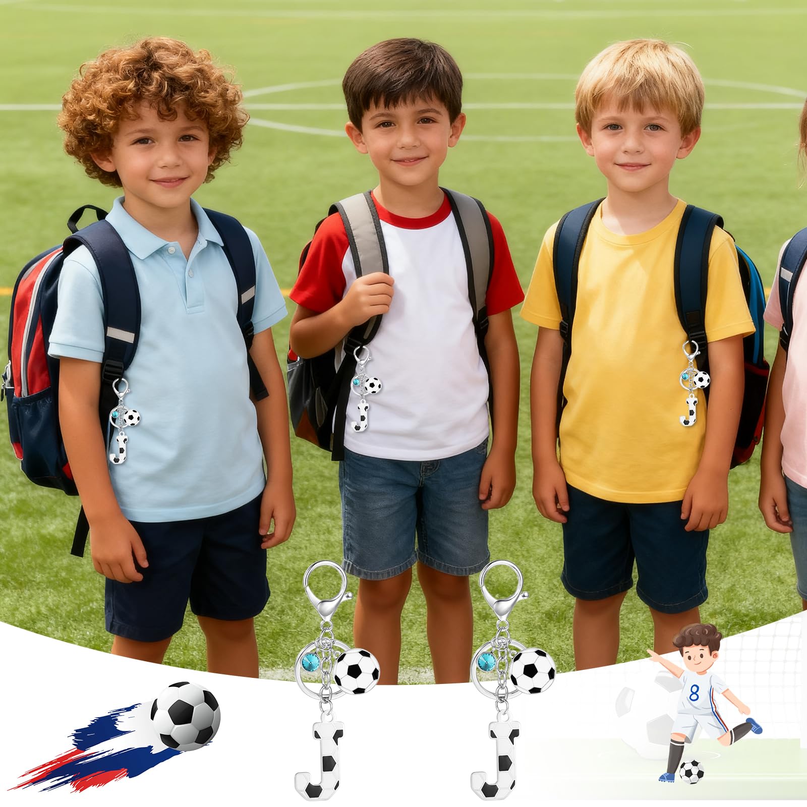 MWOOT Llavero Futbol de Letra Inicial, Llavero Nombre con Colgante de Fútbol para Niño Niña, Regalo para Bolso Mochila Llave