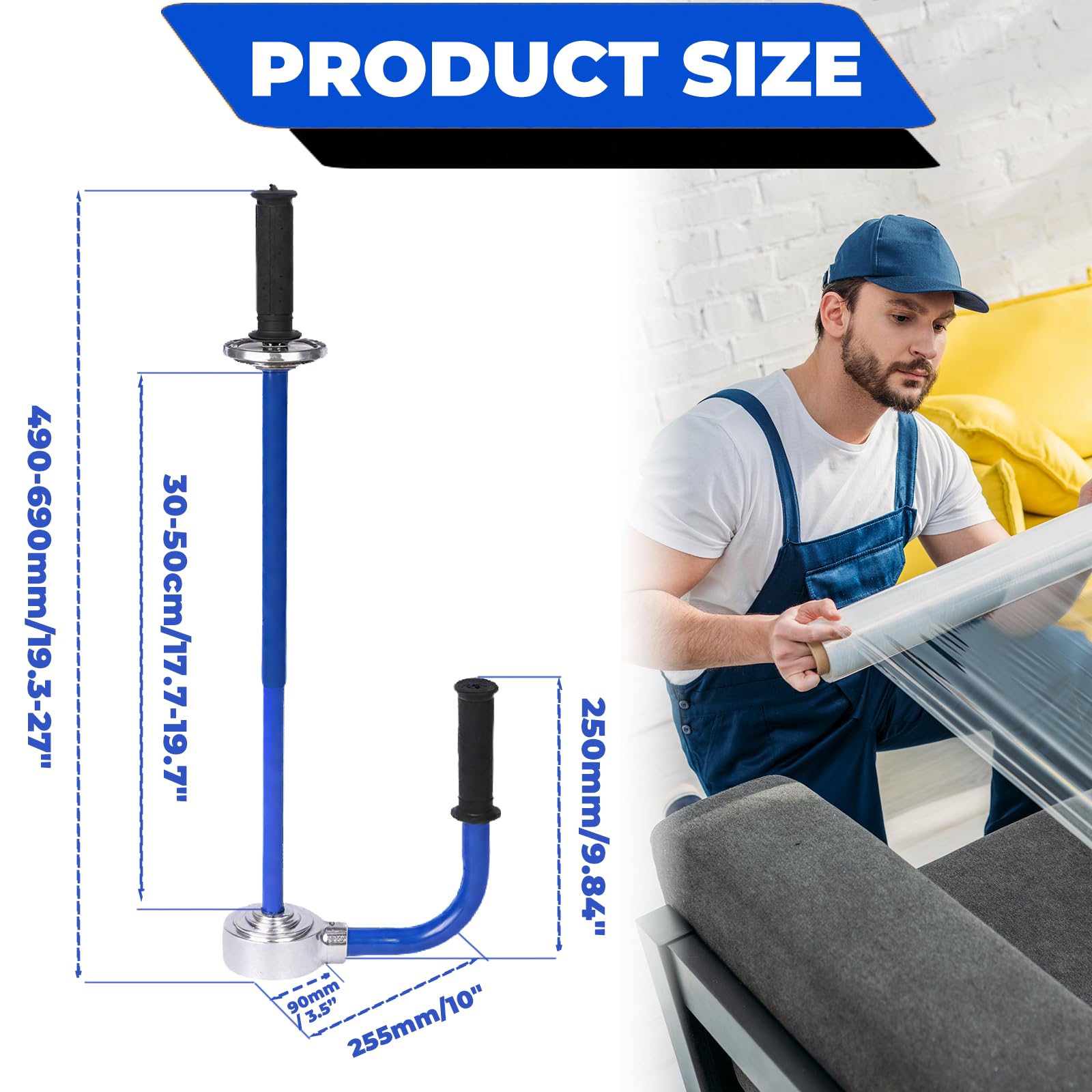 Dispenser estensibile in acciaio al carbonio resistente, macchina imballatrice per film estensibile in larghezza regolabile con manici, dispenser termoretraibile per mobili