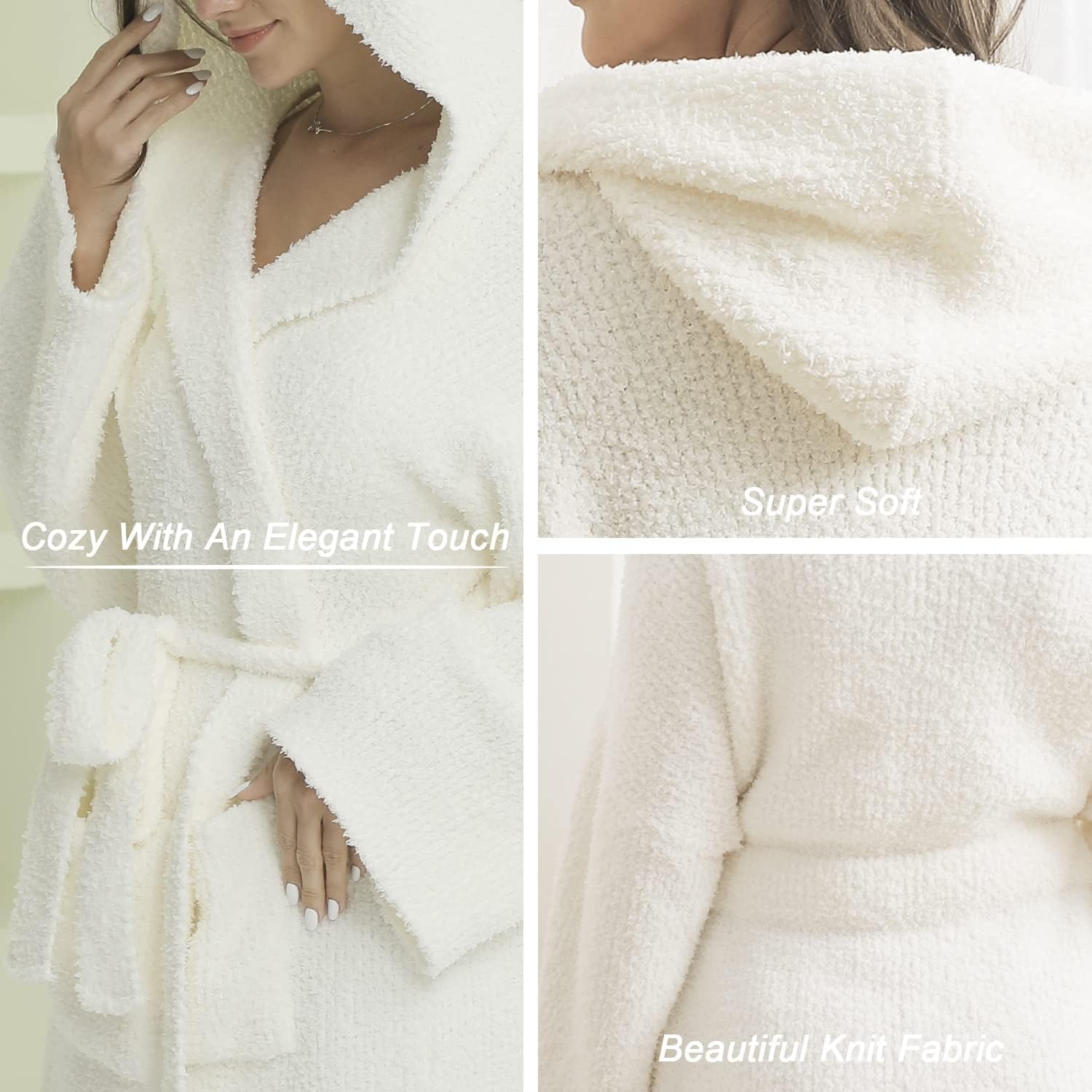DOOWELL Women's Knit Lightweight Absorbent Robes, Soft Spa Bathrobe Loungewear with Pockets - Image 3