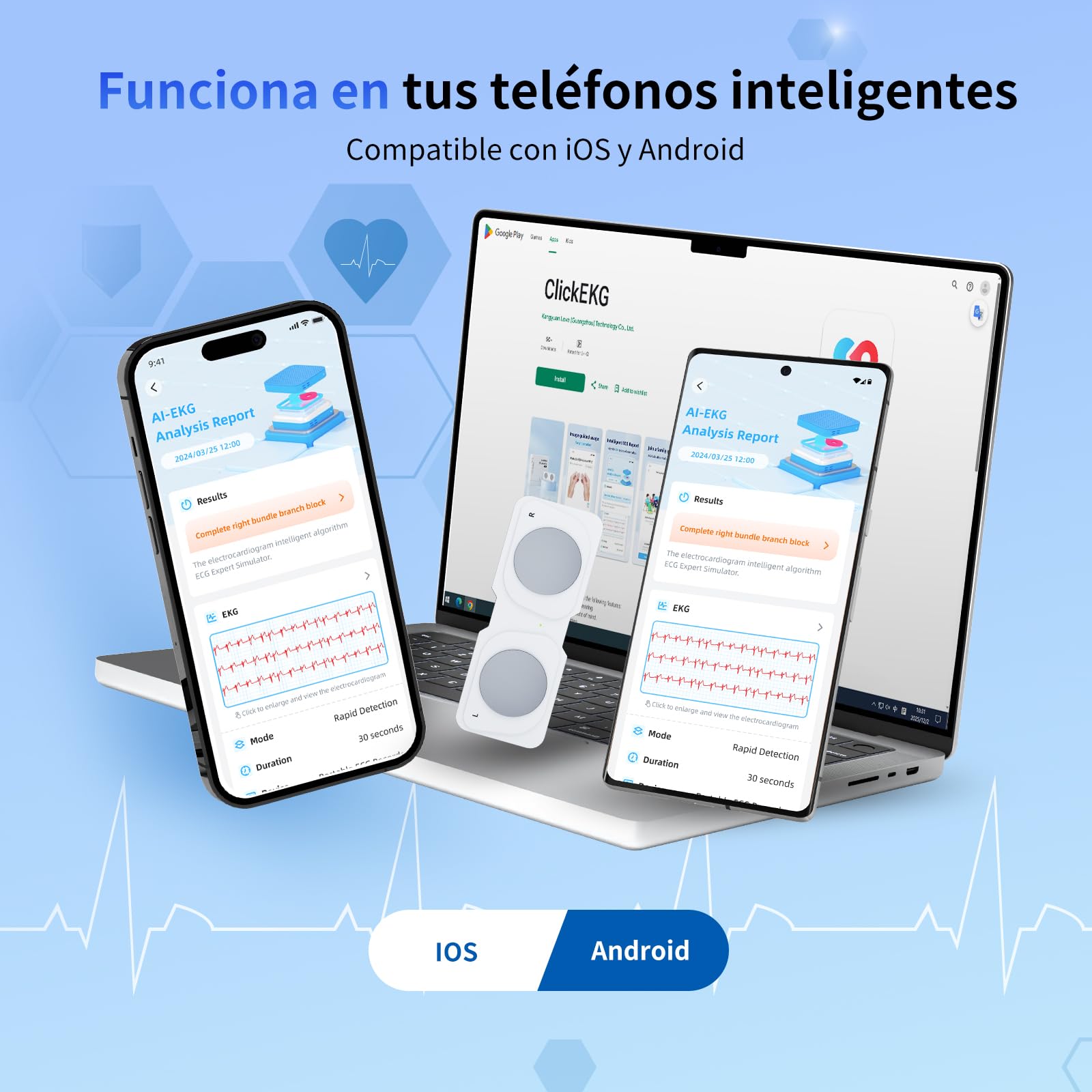 Monitor de ECG móvil, dispositivo de ECG personal, detecta fibrilación auricular, bradicardia o taquicardia en 30 segundos, monitor de frecuencia cardíaca, aplicación para iOS/Android
