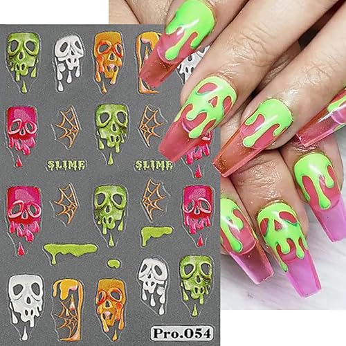 Miniatura 5 de Calcomanías de arte de uñas de Halloween, calcomanías autoadhesivas 3D para uñas fantasma, color negro y blanco, diseño gótico de calabaza, diseño