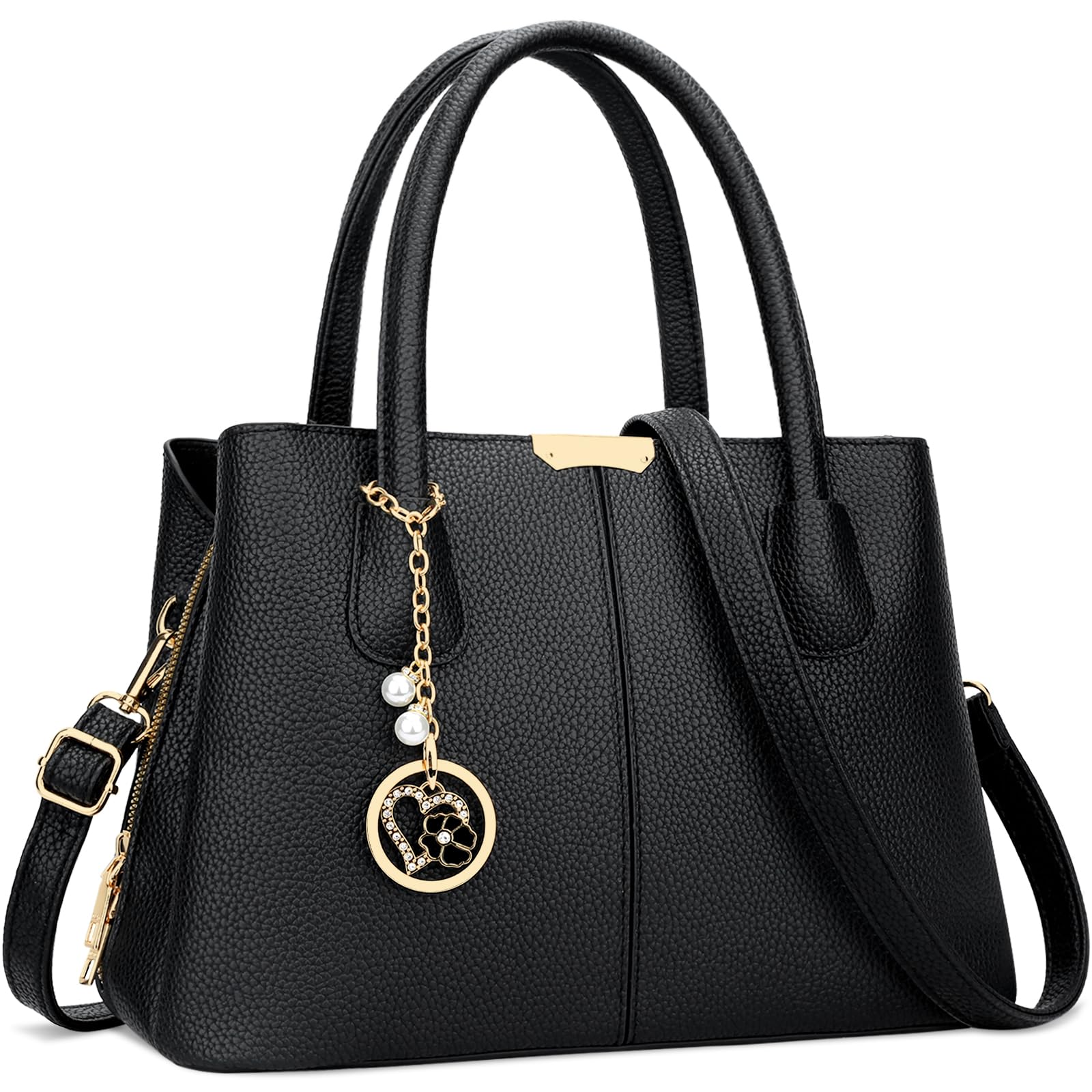 KKXIU 3 Compartments Purses and Handbags for Women Top Handle Satchel Shoulder Ladies Tote Bags (Z-Black)