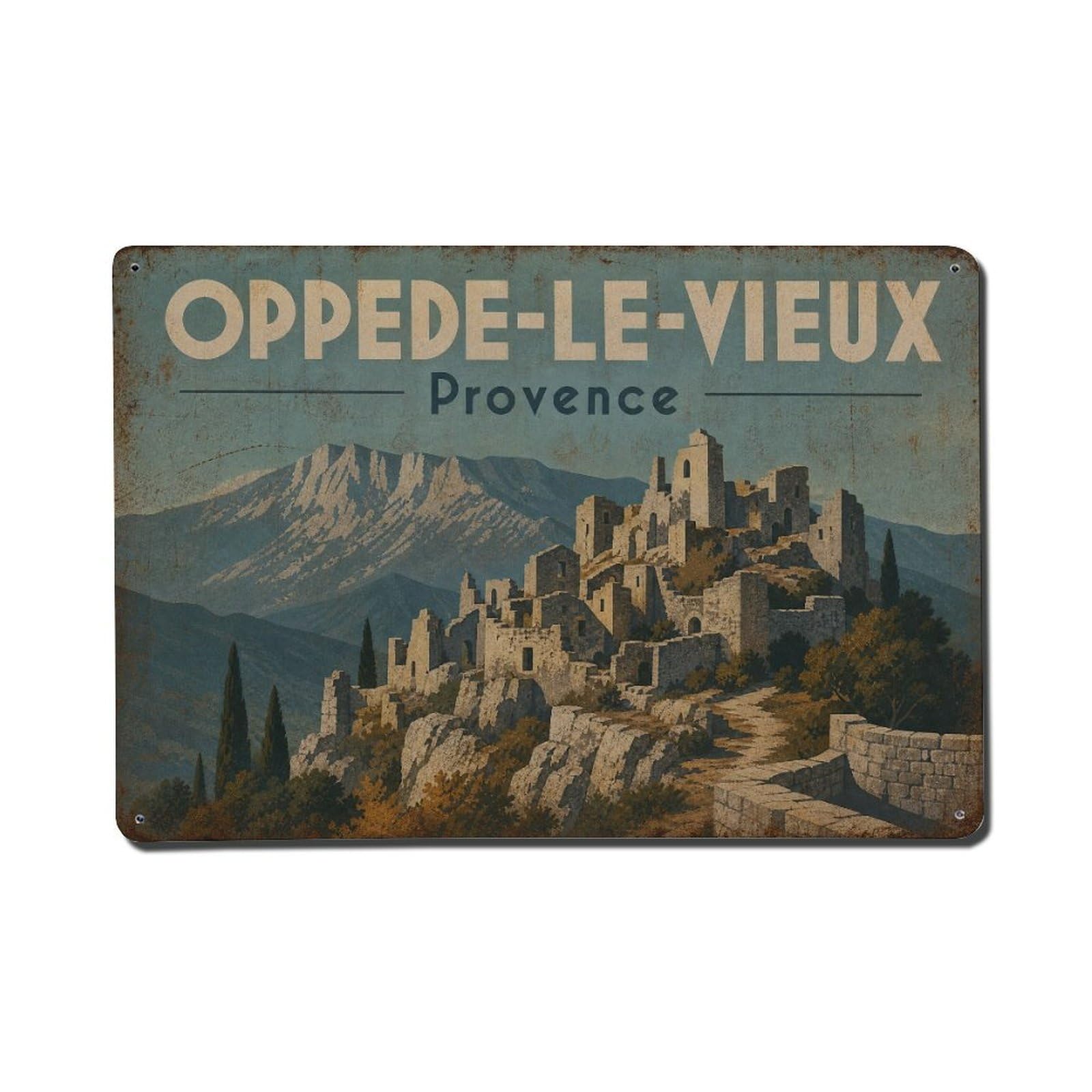 Gead 8X12inch Style Vintage Travel Oppede Provence Ruins Metal Tin Sign