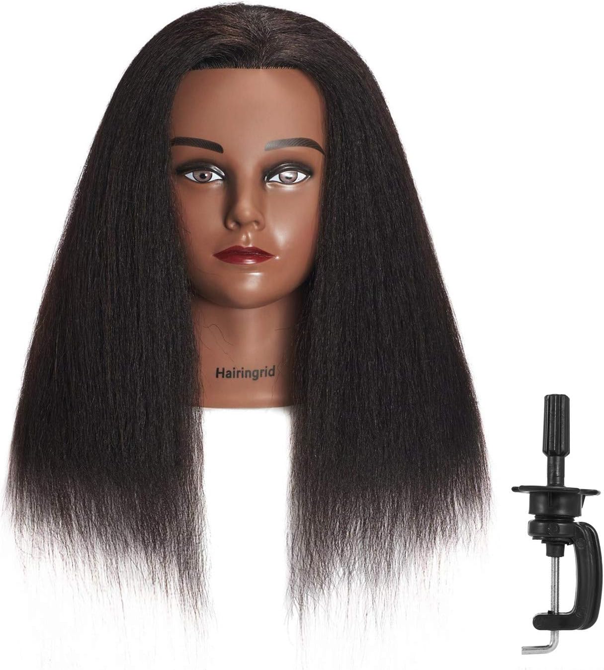 Hairingrid Mannequin Head 14" 100% Real Hair Hairdresser Cosmetology Mannequin Manikin Training Head Hair and Free Clamp Holder (14")