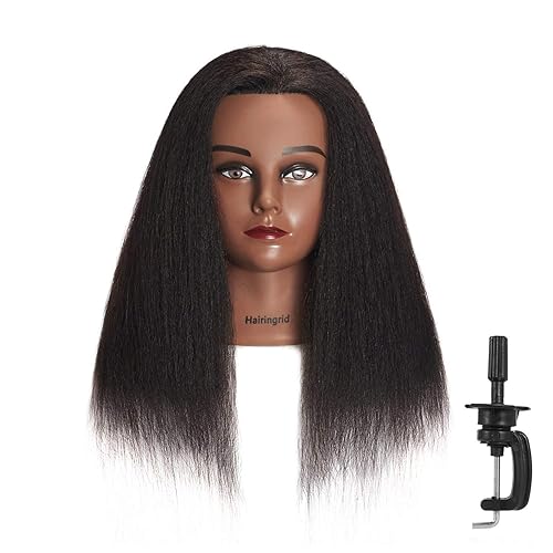 Hairingrid Cabeza de maniquí de 14 pulgadas, 100% pelo real, para peluquería cosmetología, maniquí de entrenamiento y soporte de abrazadera gratis