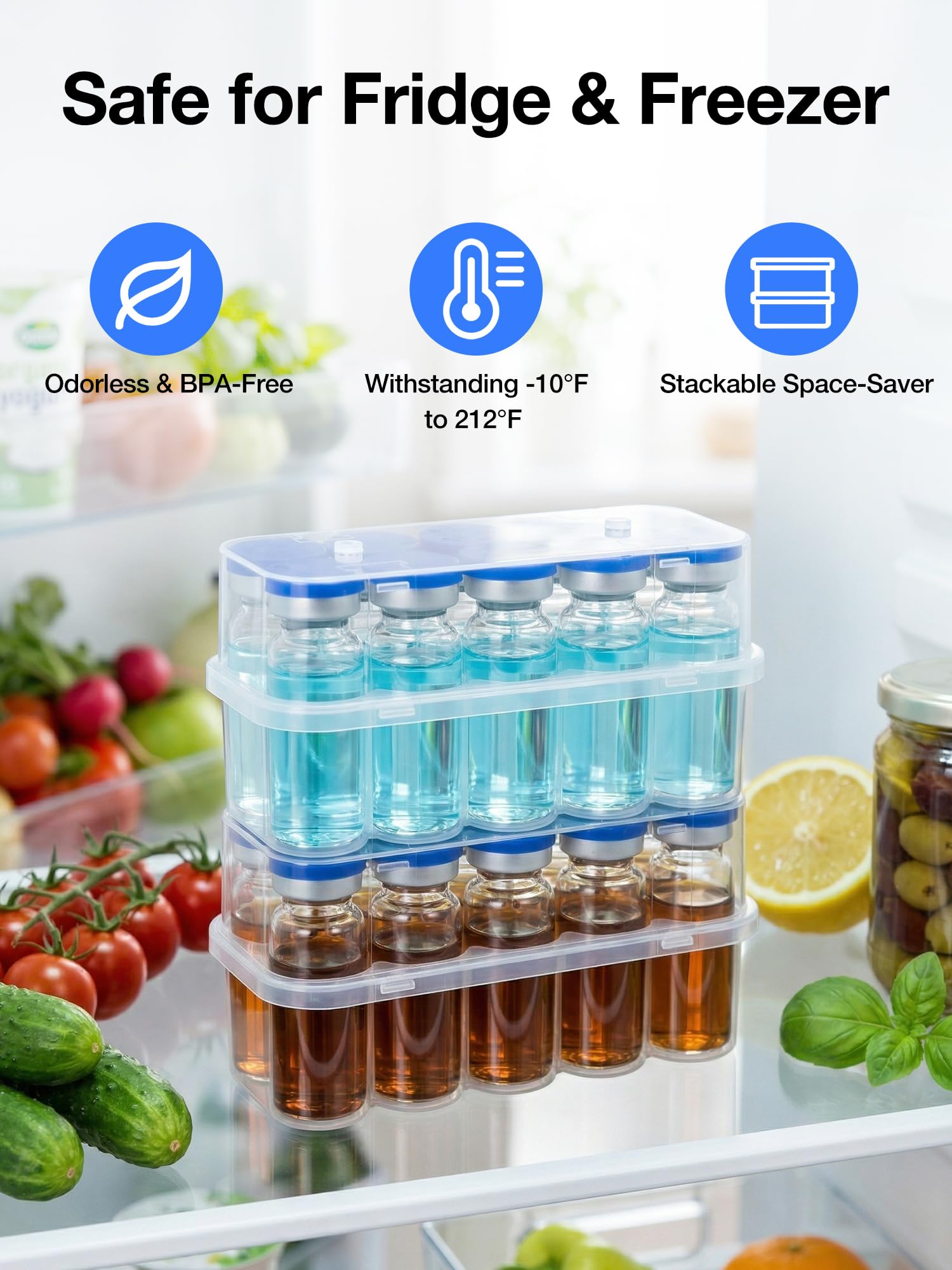 SUNMON Caja de Almacenamiento para Viales de 10 ml, Organizador Transparente para Insulina y GLP-1 con 10 Ranuras