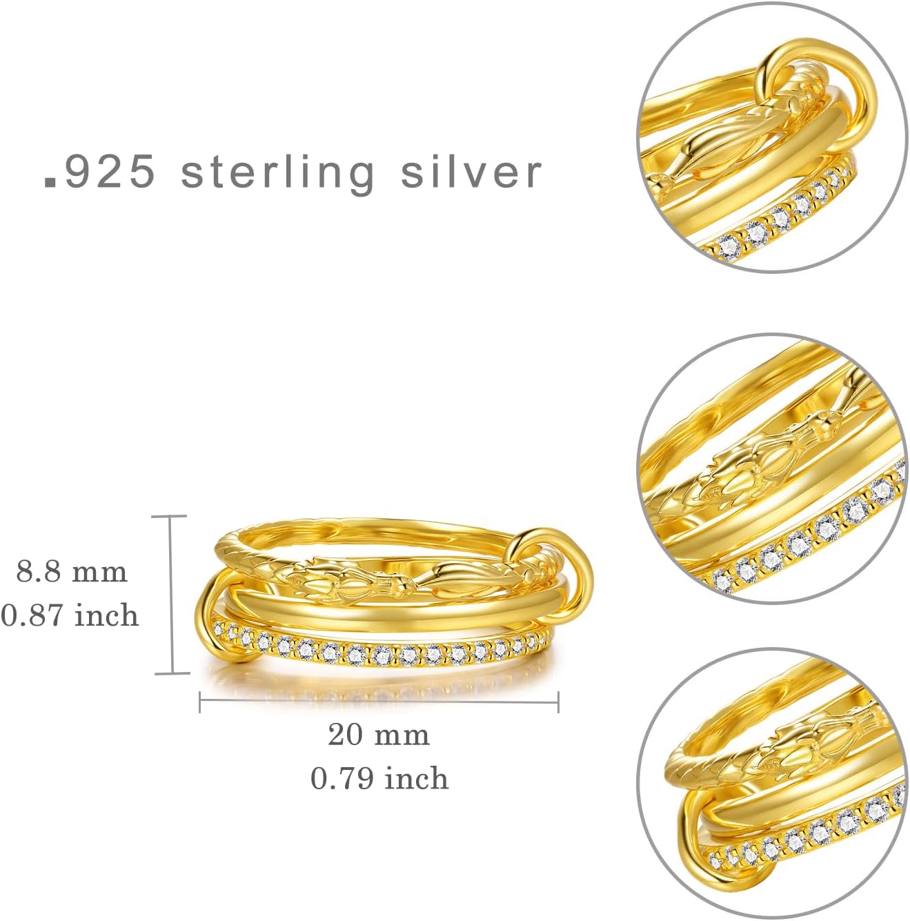 Dragon Gifts 925 Sterling Silver Stackable Dragon Rings Cute Animal Jewelry Gifts for Women