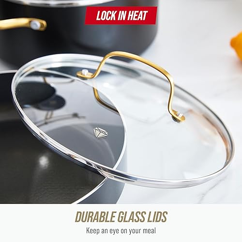 Miniatura 9 de Blue Diamond - Juego de 14 piezas de ollas y sartenes antiadherentes para inducción, con infusión de diamante, sin PFAS, de cerámica, apto para