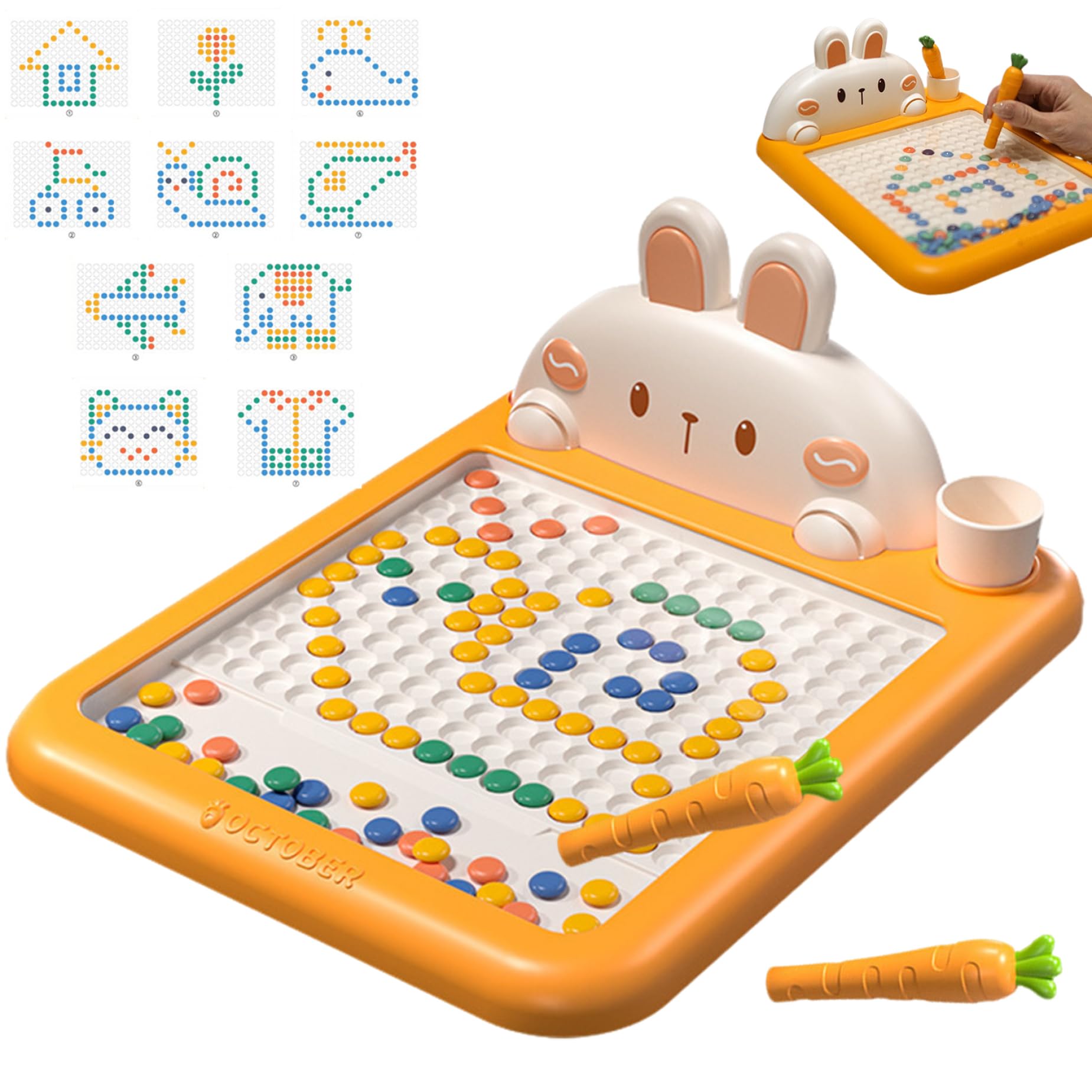 Carte à dessin magnétique 8x11x3 pouces lapin art magnétique avec des librètes de motifs de perles à points Pen doodle planche éducatif pour les cadeaux pour enfants