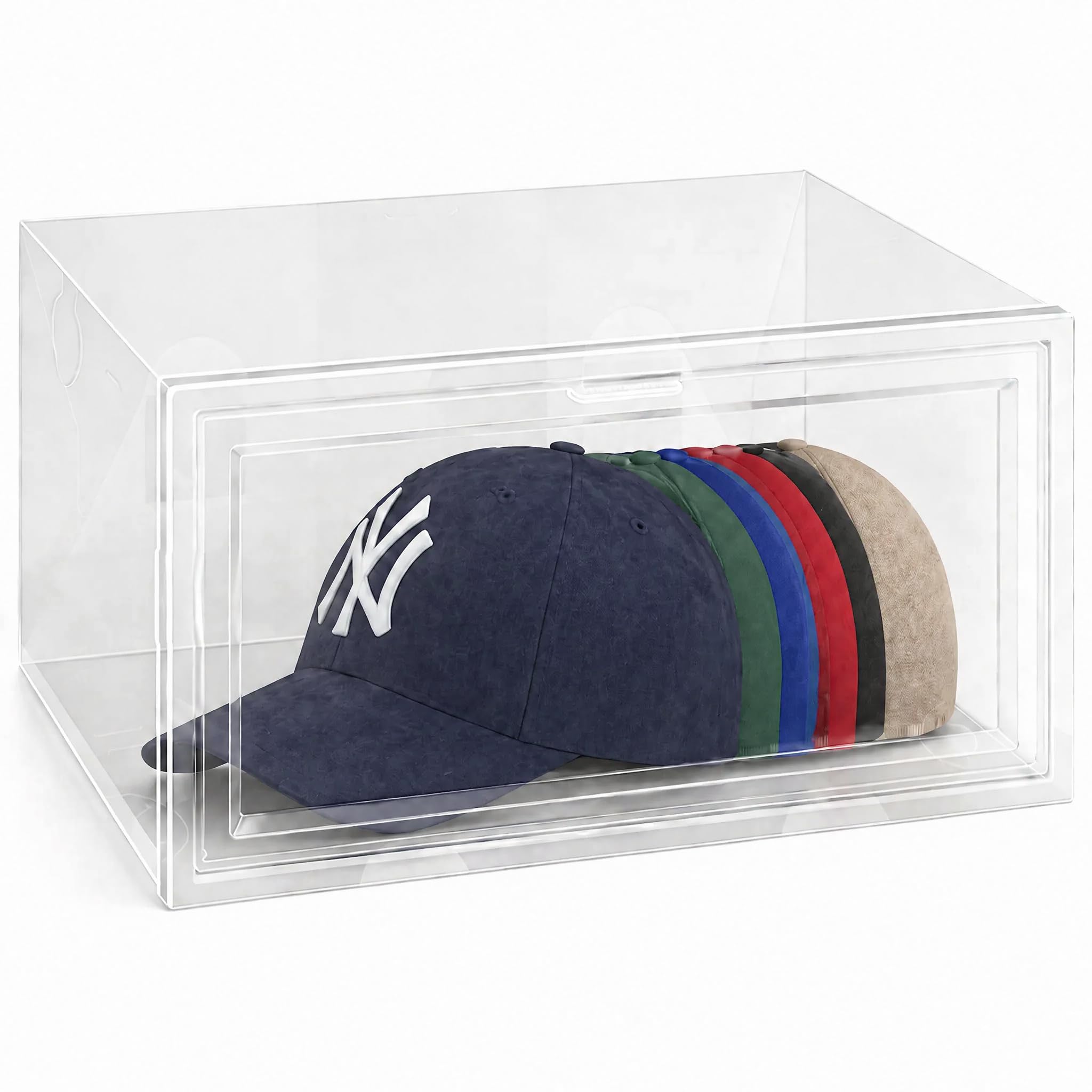 Axidou Clear Stackable Hat Storage Box for Baseball Caps, Large Capacity Dustproof Display Case for Closet, Easy Access, Space-Saving Design 34 (1p)