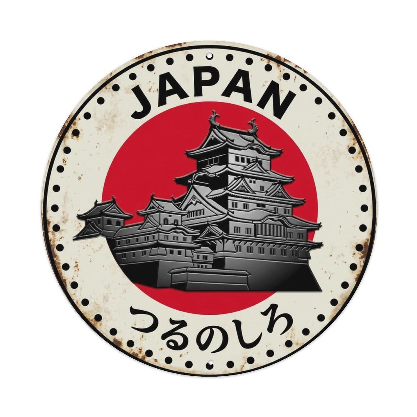 Crane Castle Japan Fortress Building Aged Metal Tin Sign