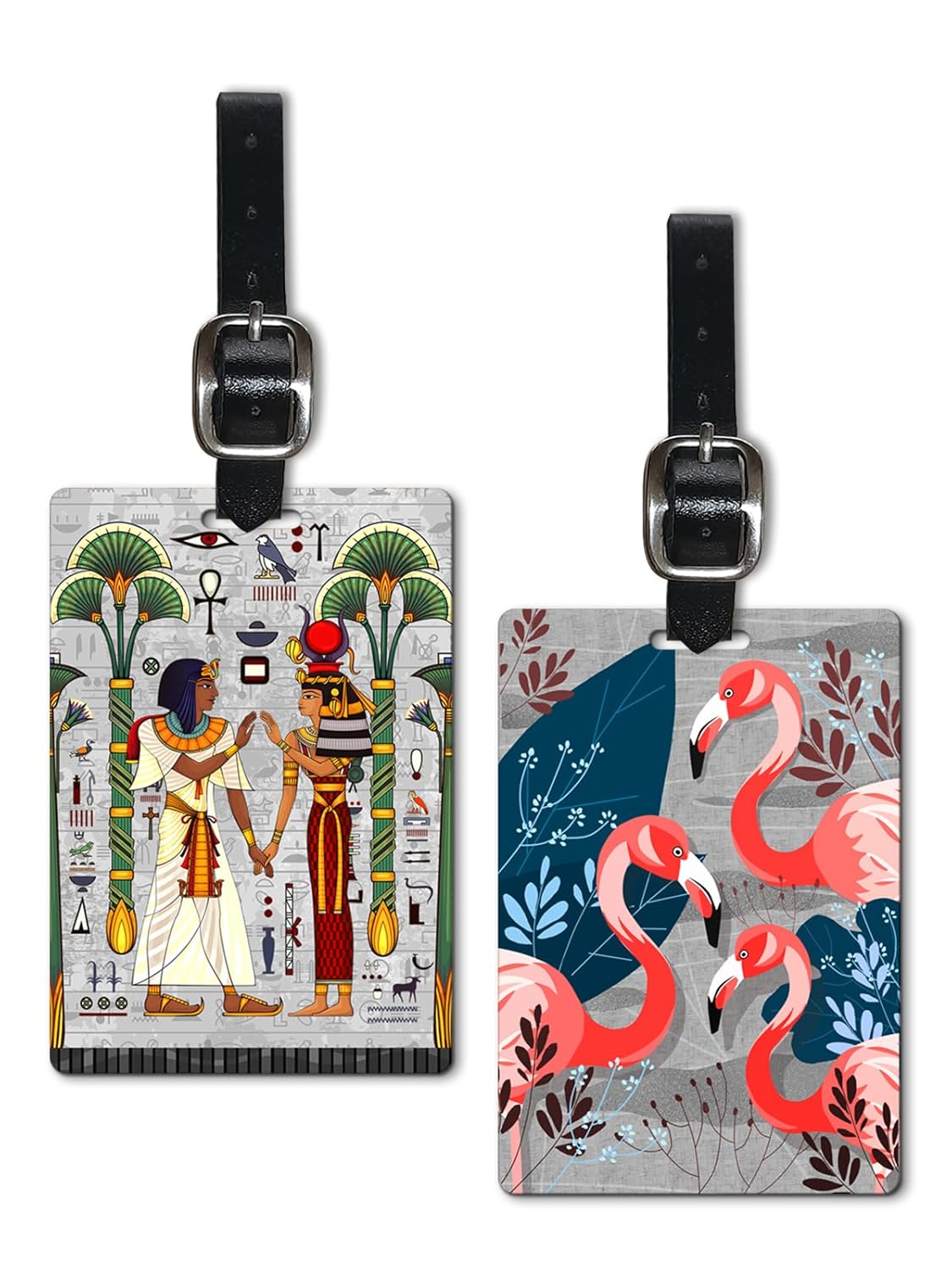 3D Lenticular Luggage Tag Set of 2 | Adventure Egypt Mummy Travel + Artistic Pink Flamingo | Luggage/Bag/Travel ID Label Tags for Suitcase & School Bags