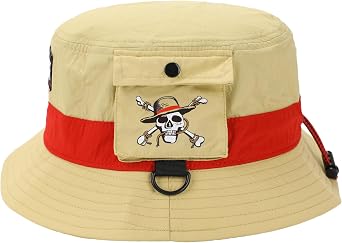 Bioworld One Piece Live Action Straw Hat Pirate Tan Bucket Hat With Side Pocket Anime Official Merchandise Adult Size