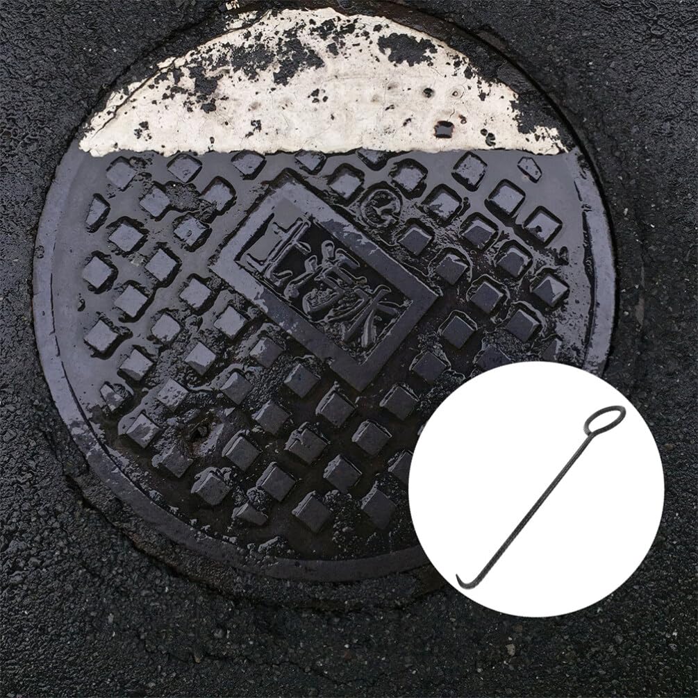 OUNONA Manhole Cover Hook Stainless Steel Drain Grate Lifter Handle Manhole Cover Lifting Hooks Storm Drain Cover Pull Hook for Lifting Moving Pulling 40cm
