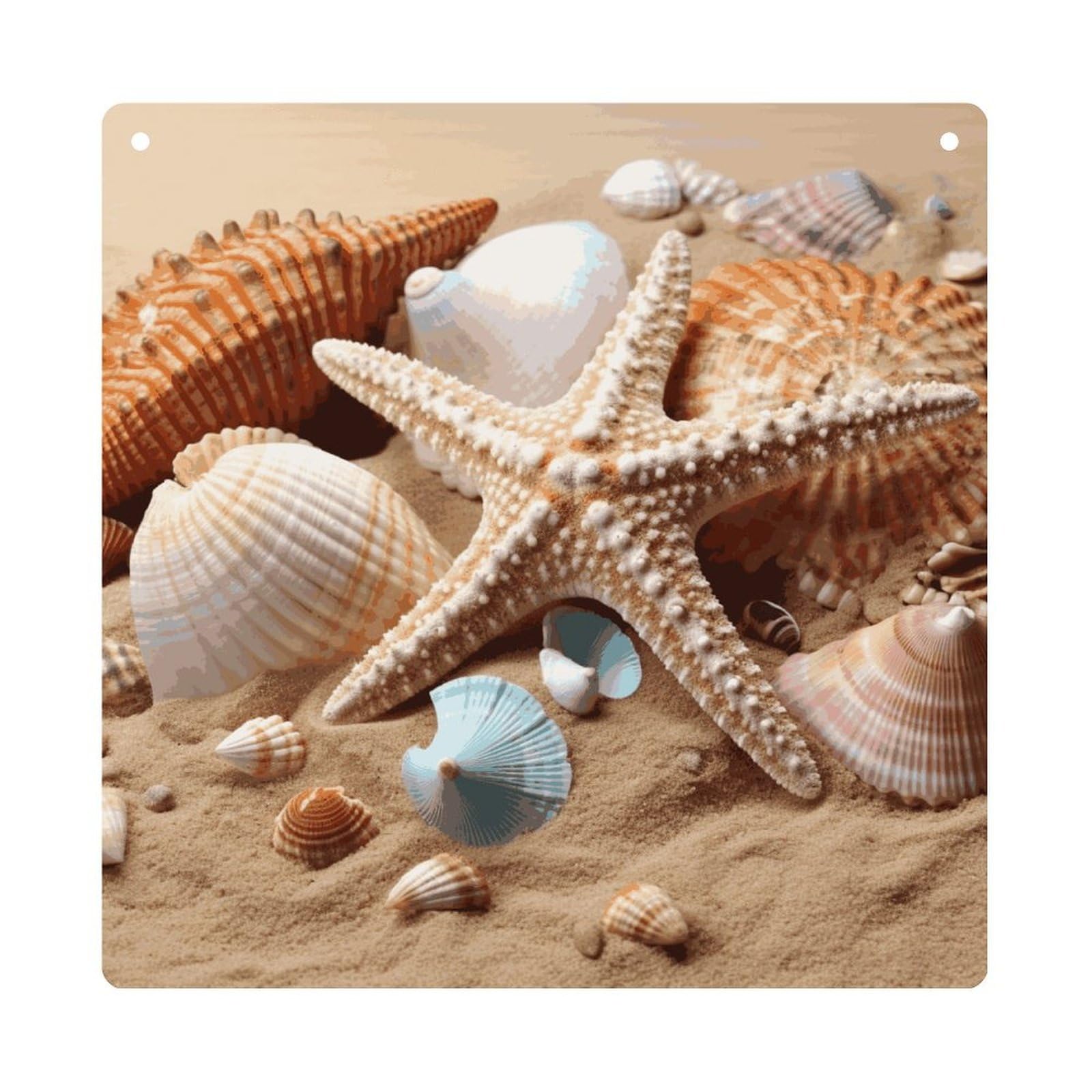 Adfgyerh Style Seashells Starfish Hanging Ornaments Window Hanging Modern Acrylic Decor For Living Room Bedroom Dining Room Hallway Office Wall Decor, 8X8 In