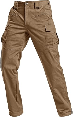 CQR Men's Flex Stretch Tactical Pants, Water Resistant Ripstop Cargo Pants, Lightweight EDC Outdoor Hiking Work Pants